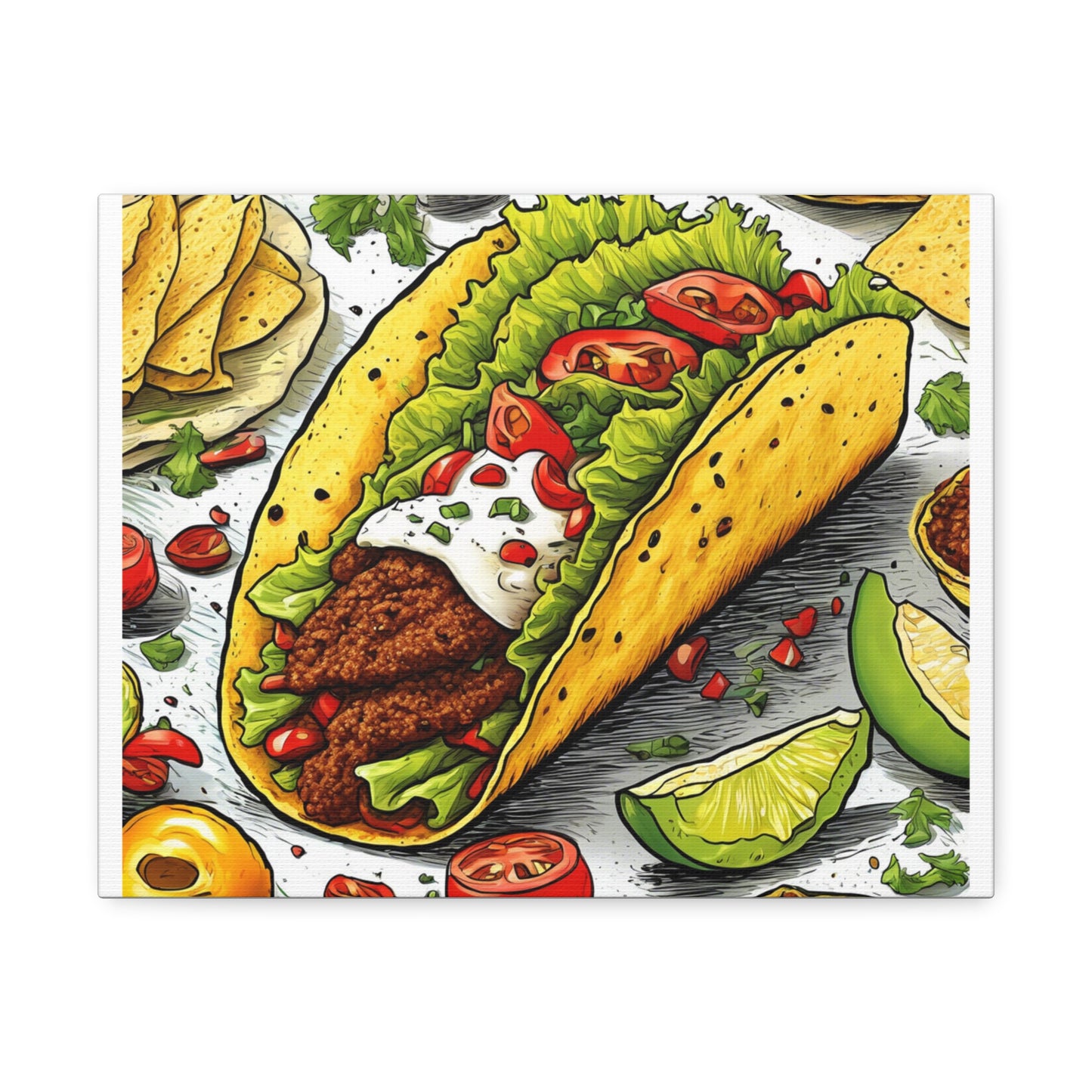 Bold Taco Illustration Foodie Gift Art Canvas