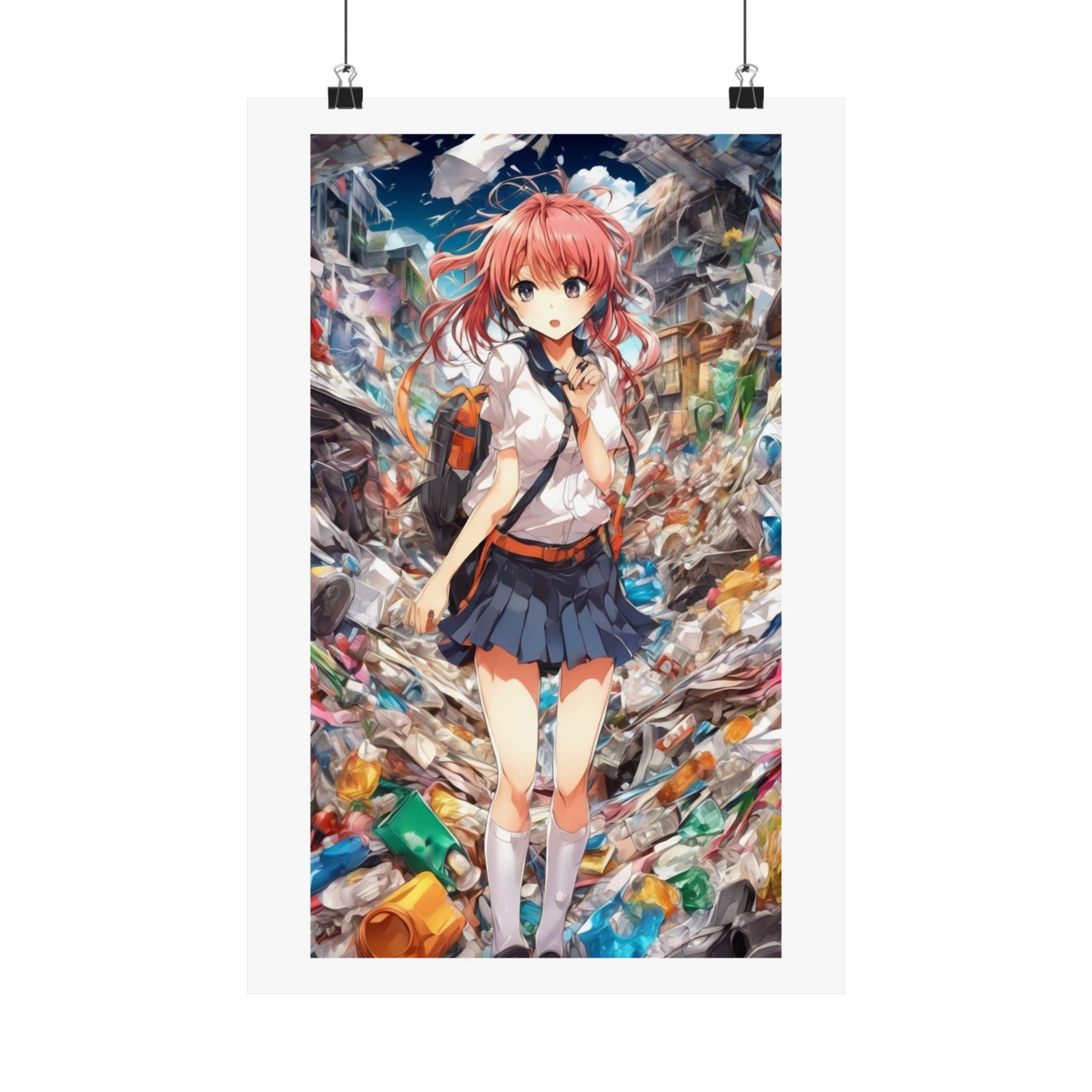 Recycling Day Anime Schoolgirl Eco Street Art Poster