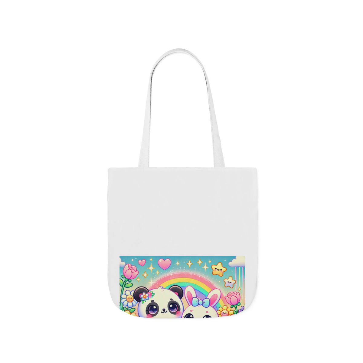 Pastel Panda and Bunny Rainbow Garden Canvas Tote Bag