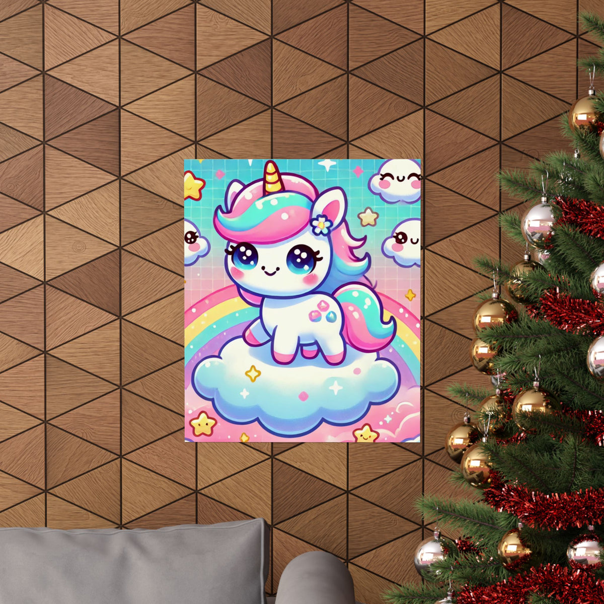 Pastel Rainbow Unicorn Cloud Kawaii Wall Art Poster