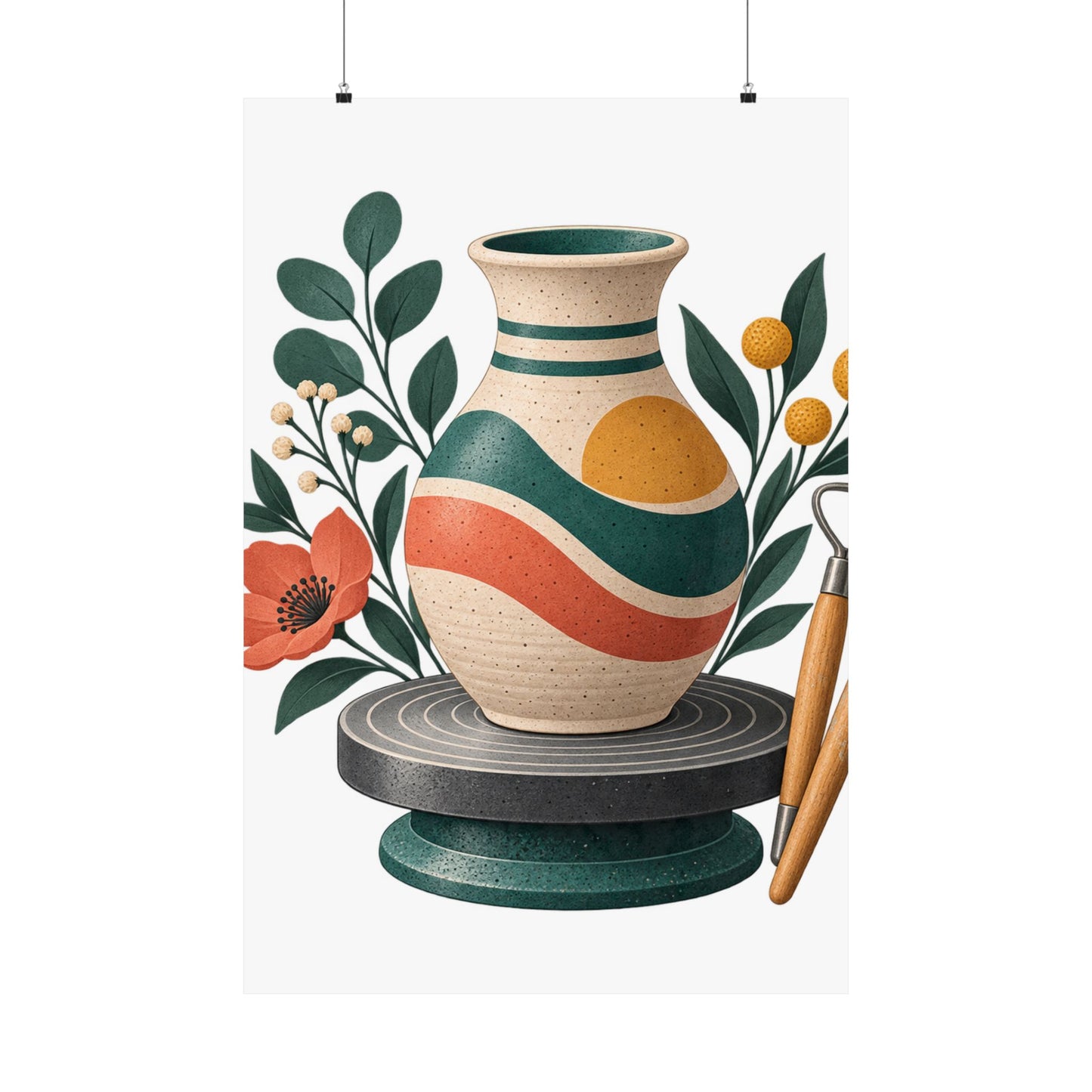 Midcentury Pottery Botanical Art Poster