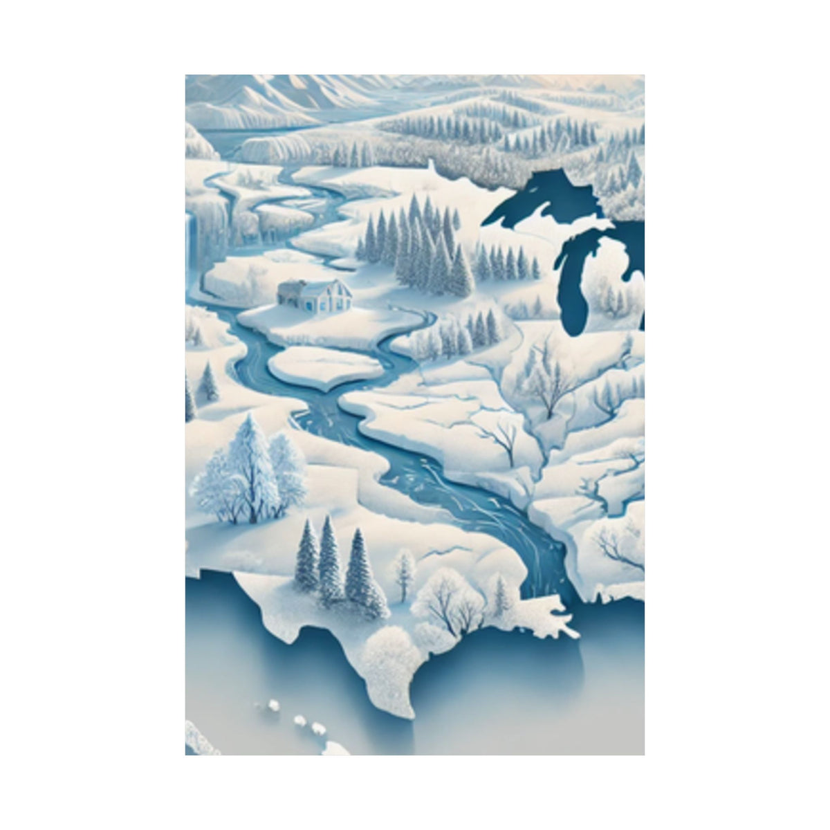 Winter USA Dreamscape Snowy Map Poster Wall Art Decor