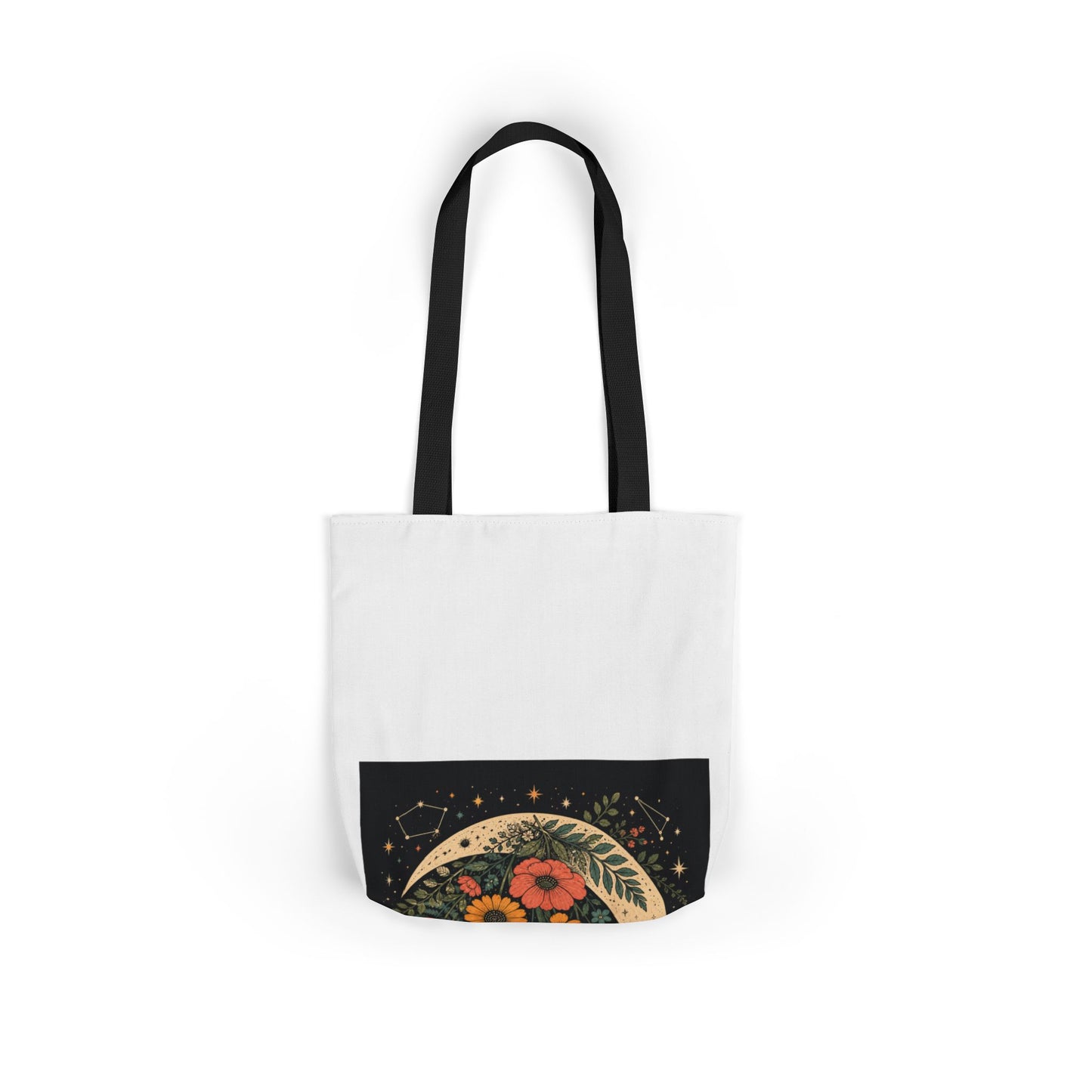 Celestial Wildflower Crescent Moon Botanical Tote Bag