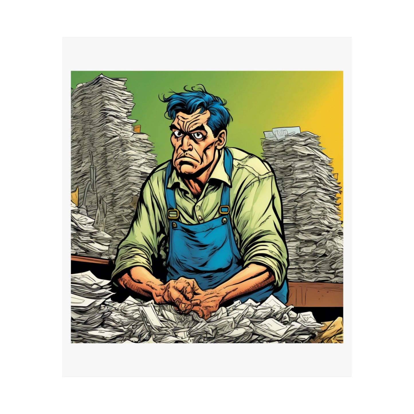 Paperwork Chaos Desk Worker Funny Office Art Poster