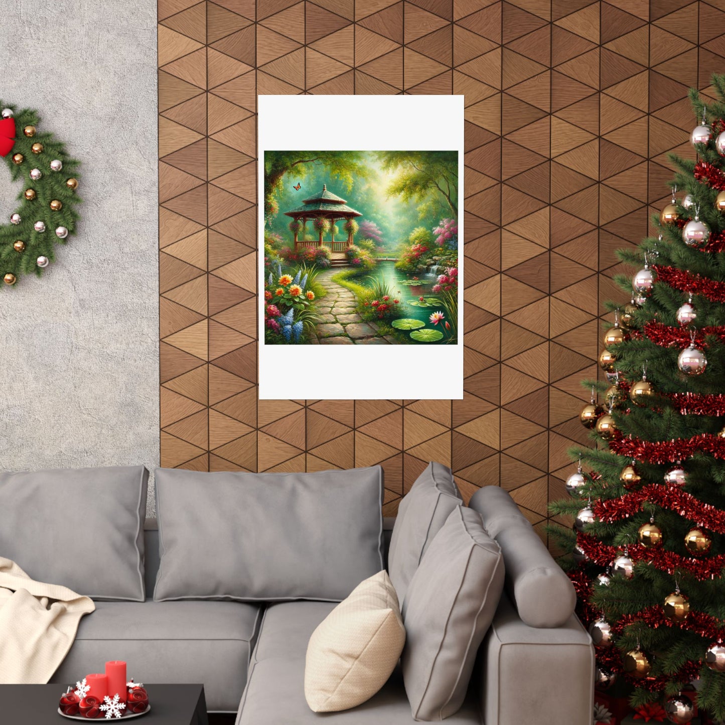 Spring Garden Gazebo Floral Landscape Poster
