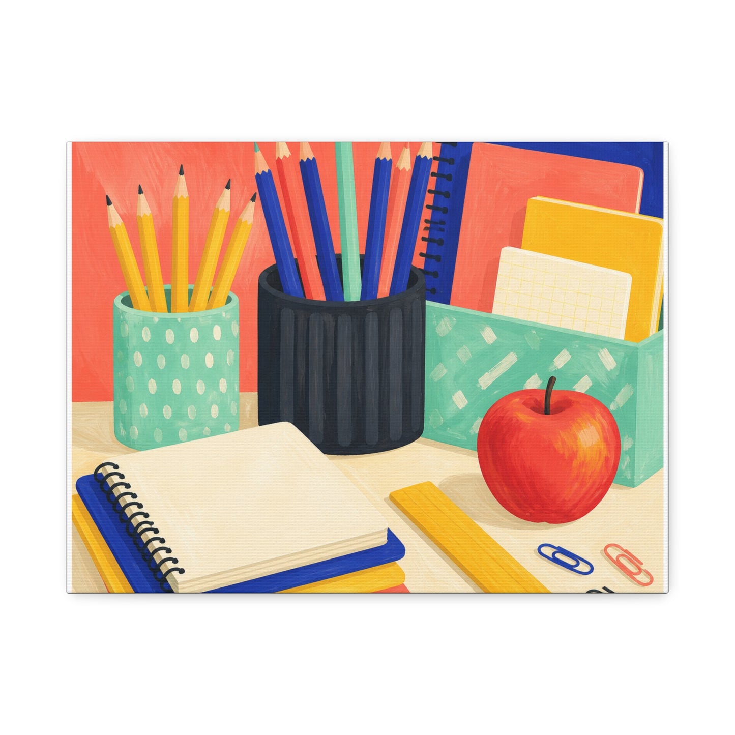 Colorful Teacher Desk Supplies Art Canvas Art