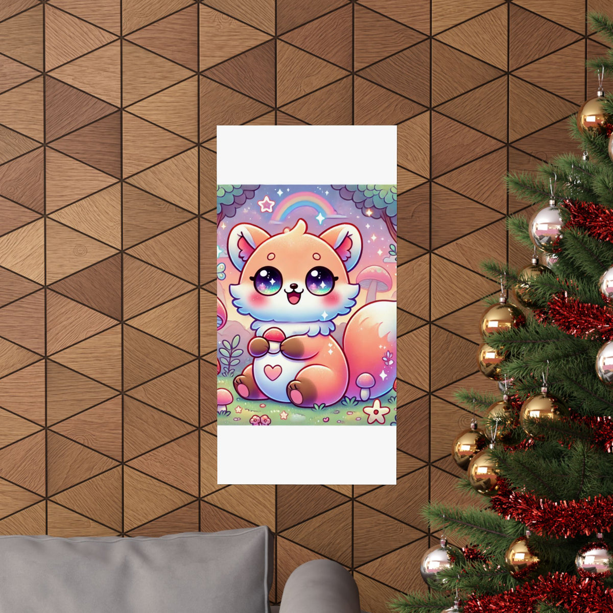 Pastel Woodland Fox Mushroom Kawaii Wall Art Poster