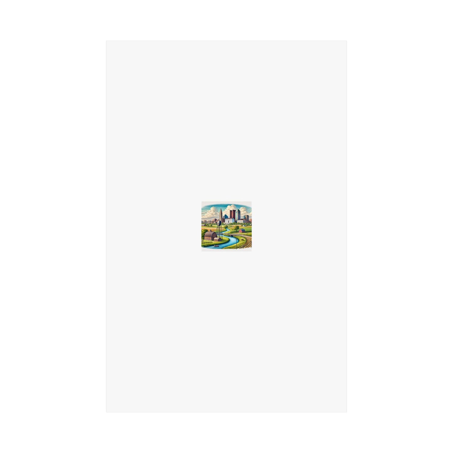 Rural River City Skyline Hometown Landscape Poster Art
