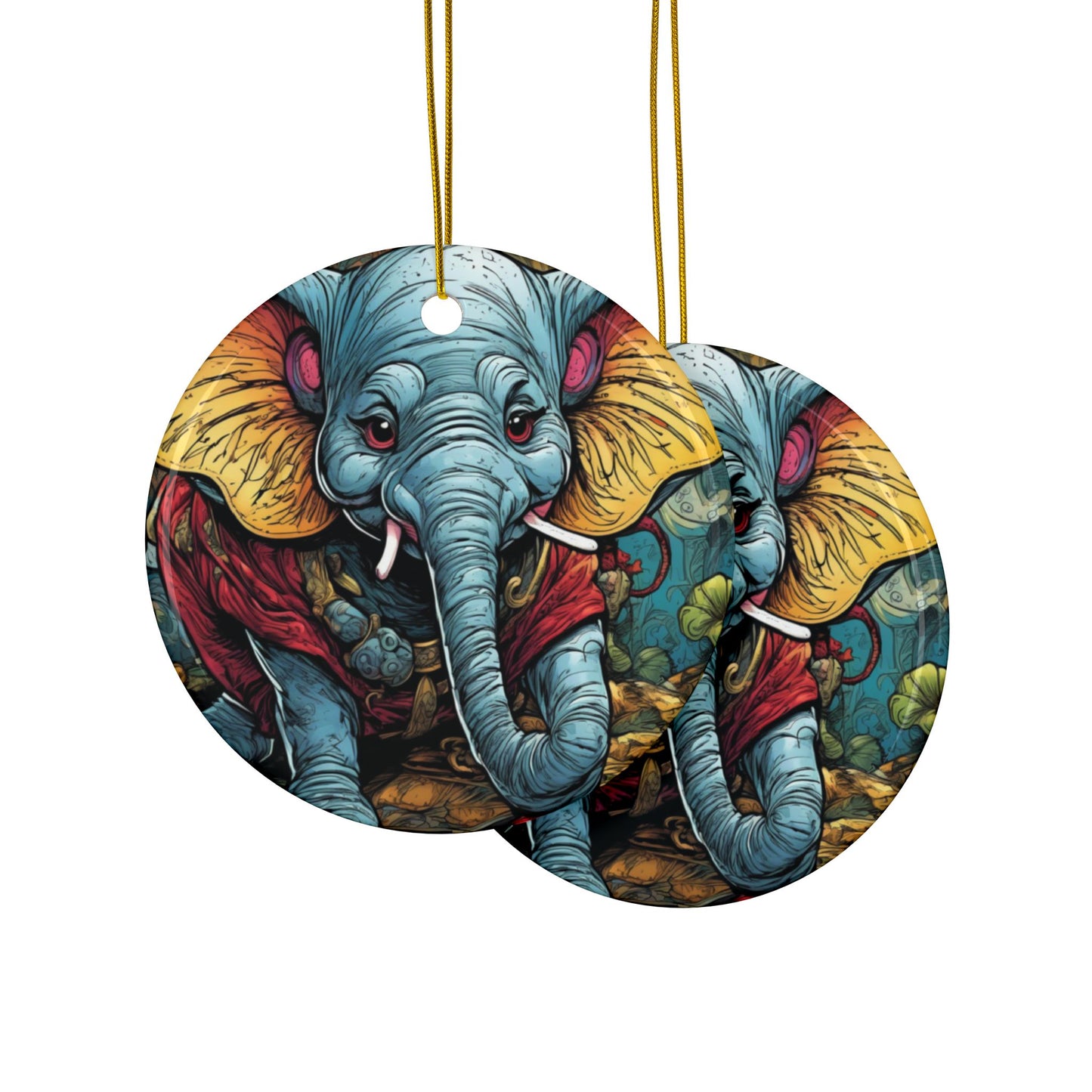 Colorful Elephant Garden Parade Ceramic Ornament, Holiday Keepsake and Gift
