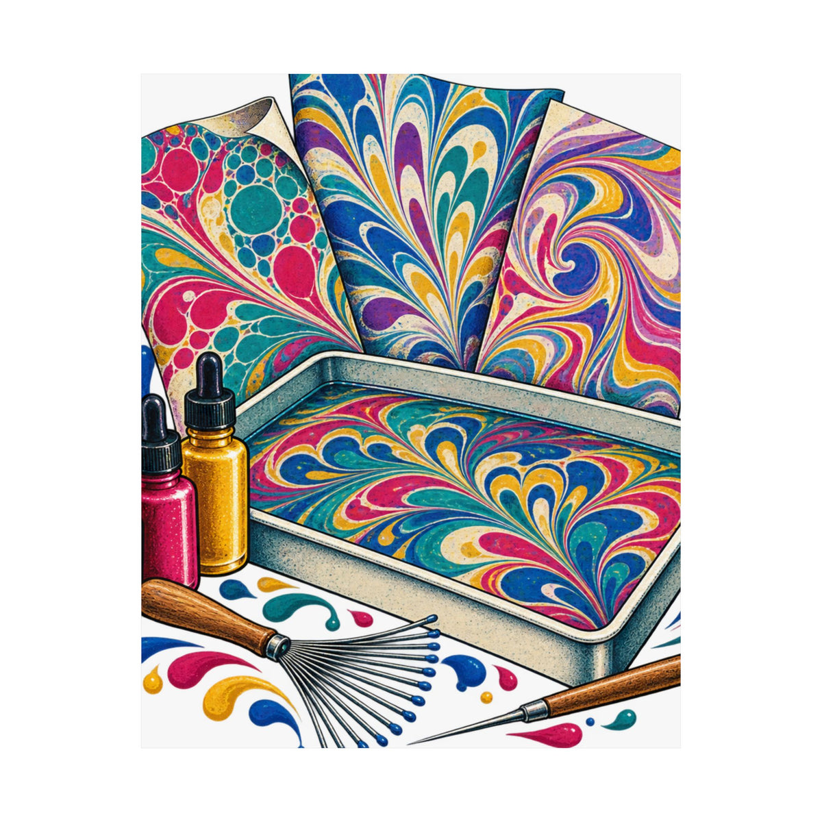 Colorful Paper Marbling Workshop Poster