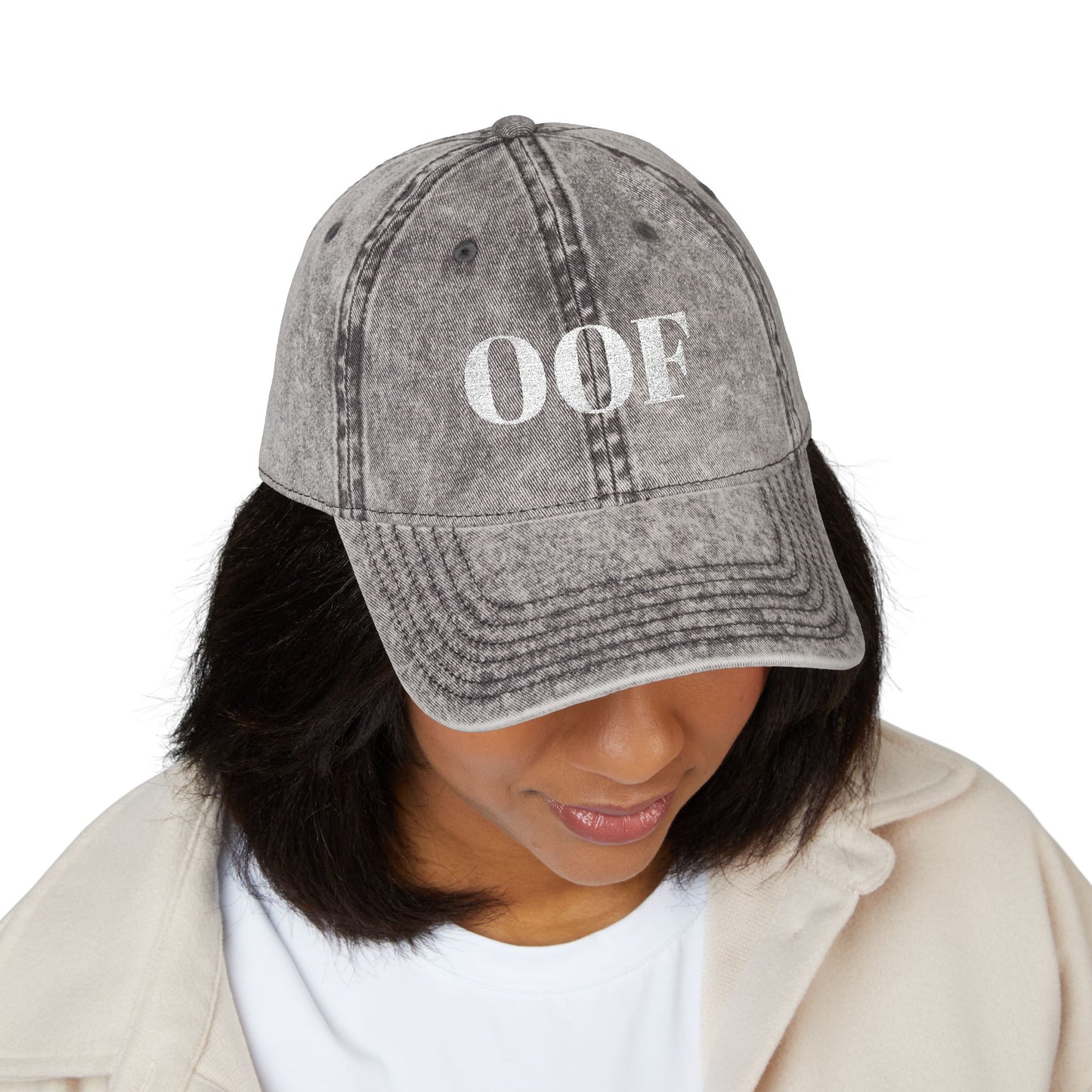 OOF Embroidered Vintage Cap Distressed Dad Hat Washed Gray Minimalist Meme Hat Retro Casual Adjustable Cap Unisex Adult Teen