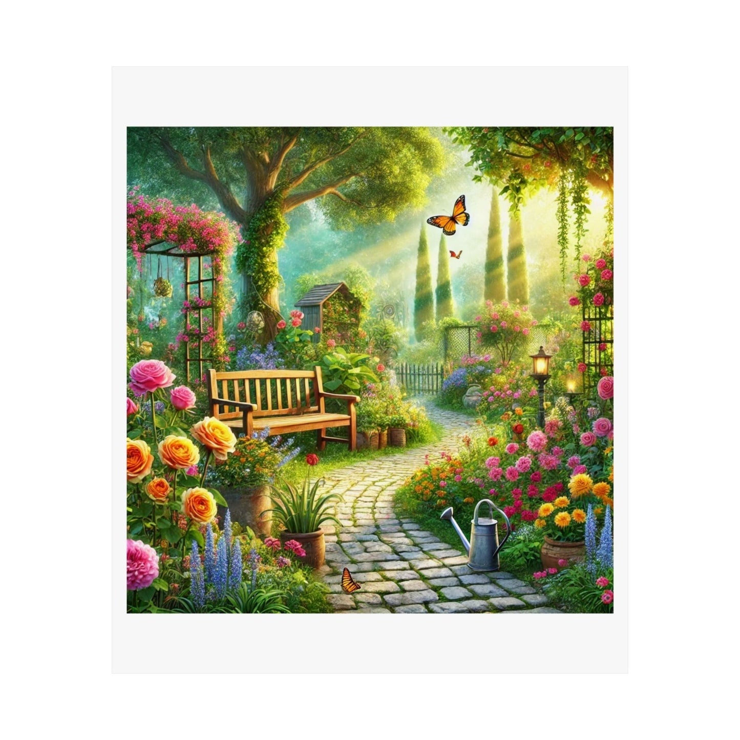 Sunlit Spring Flower Garden Bench Poster