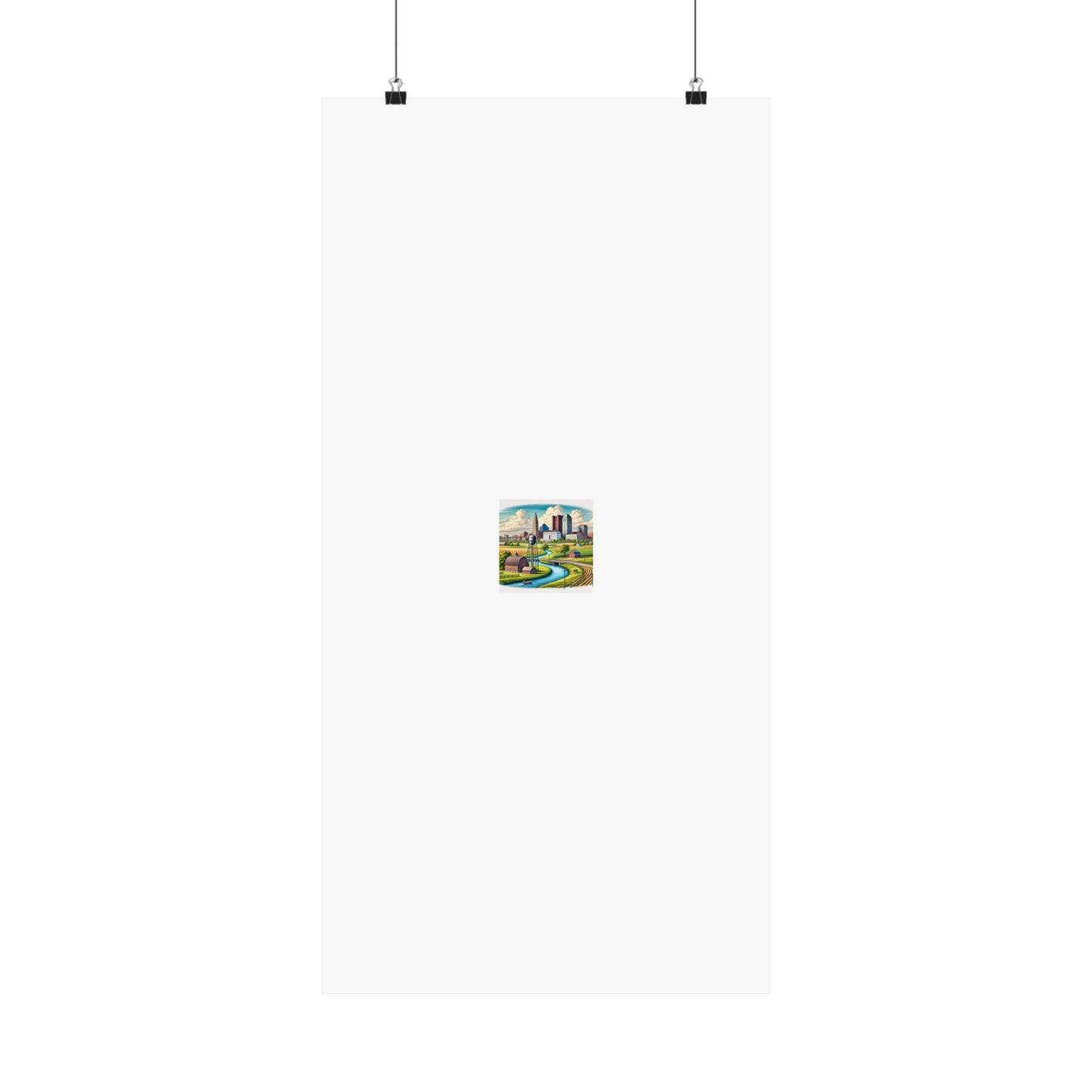 Rural River City Skyline Hometown Landscape Poster Art