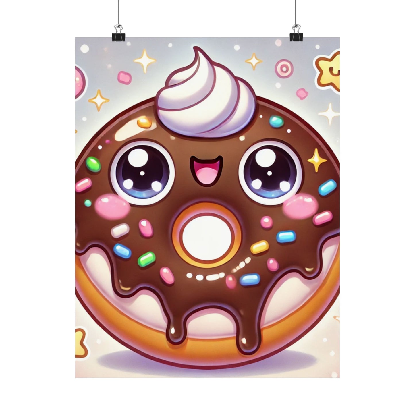 Kawaii Chocolate Donut Cute Dessert Art Poster