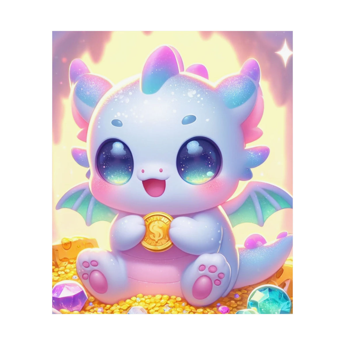 Pastel Treasure Dragon Kawaii Fantasy Wall Art Poster