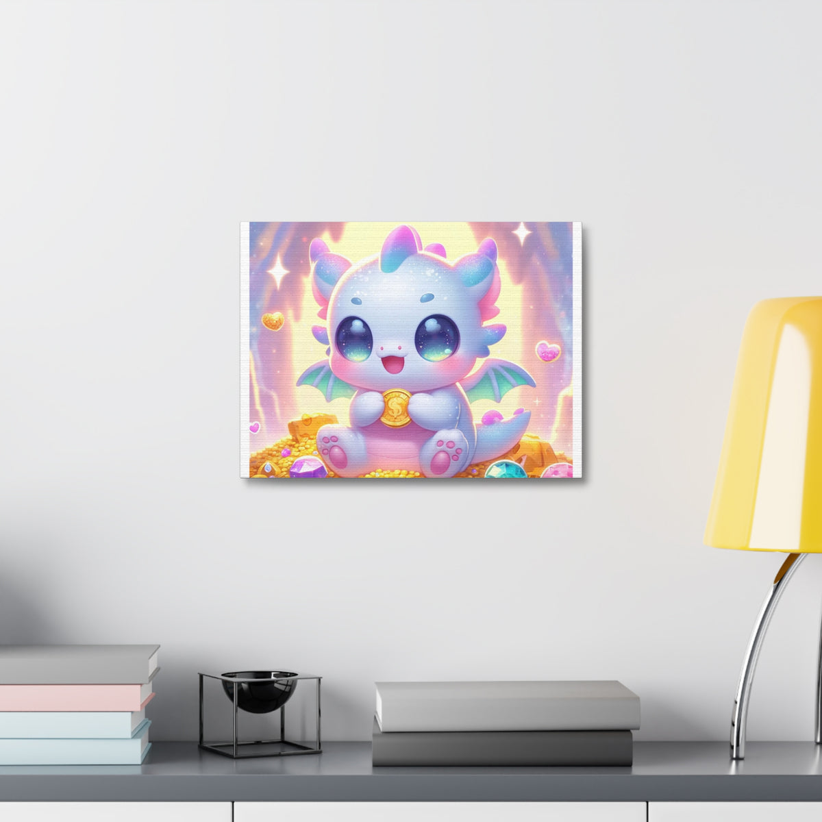 Pastel Treasure Dragon Kawaii Fantasy Canvas Wall Art