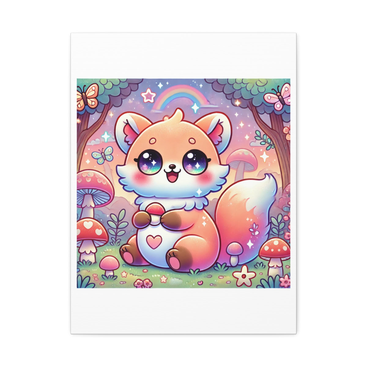 Pastel Woodland Fox Mushroom Kawaii Canvas Wall Art