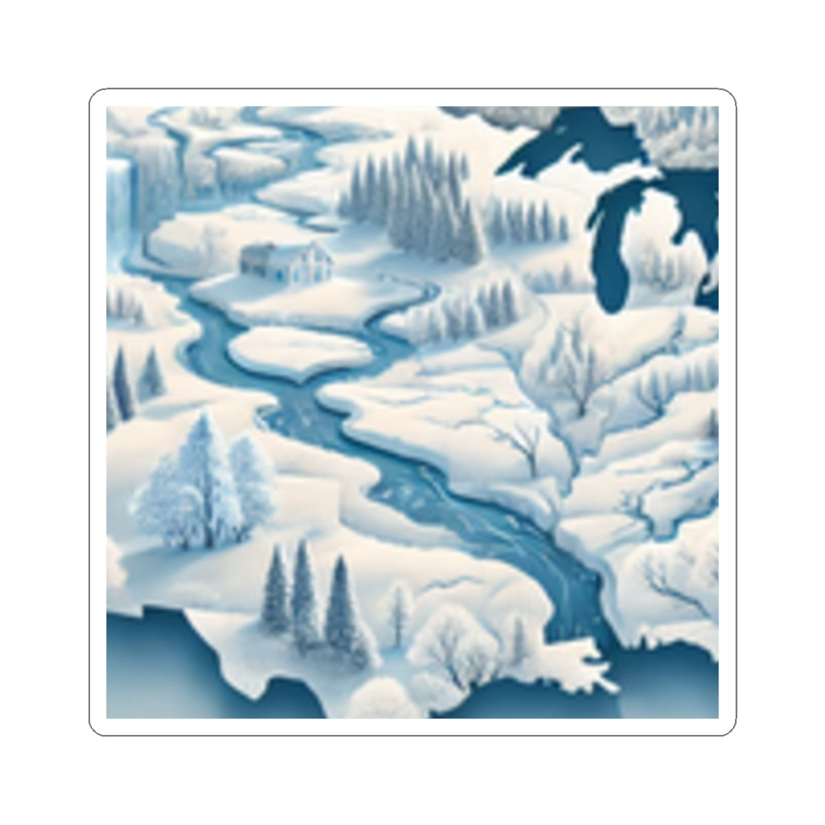 Winter USA Dreamscape Snowy Map Sticker for Laptop Water Bottle