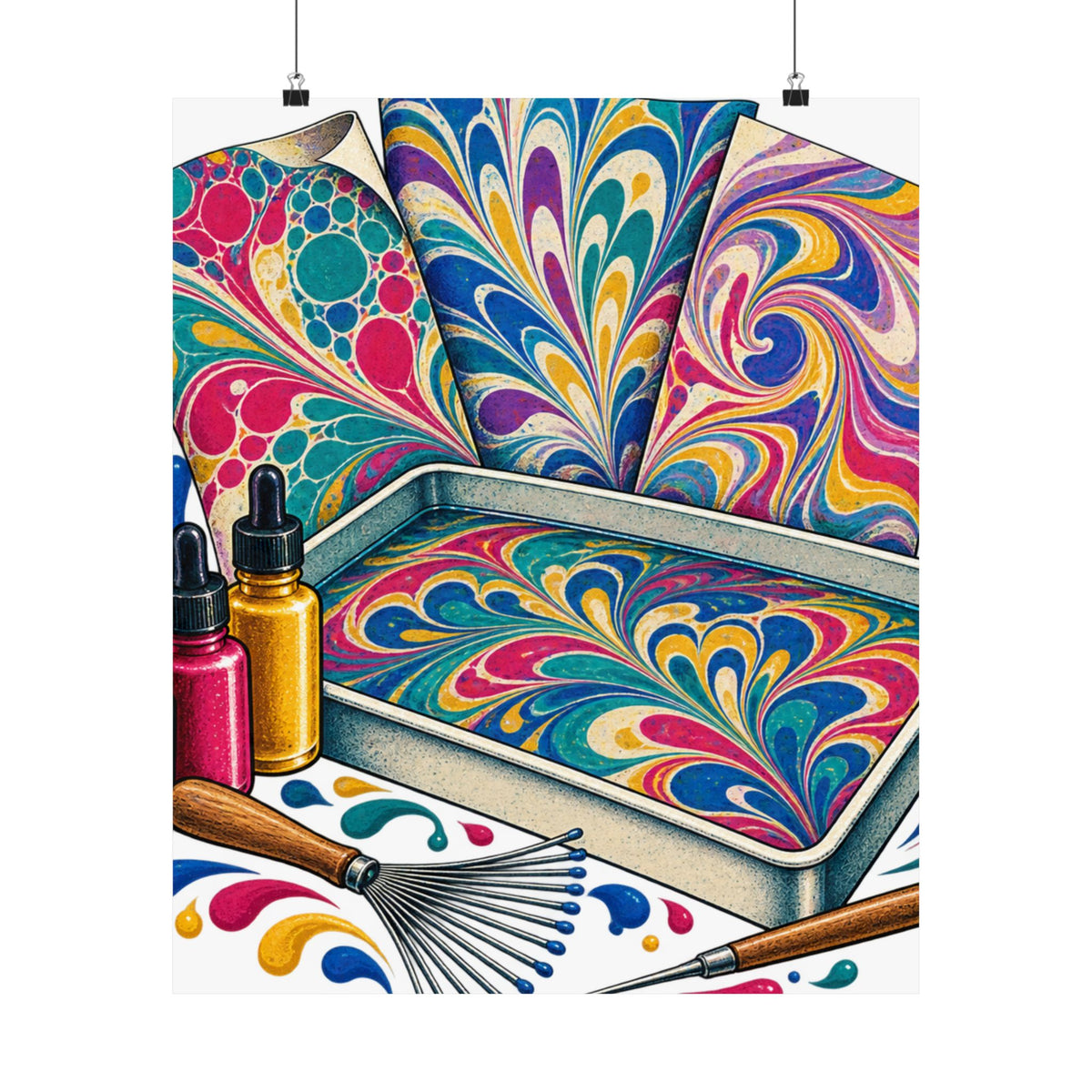 Colorful Paper Marbling Workshop Poster