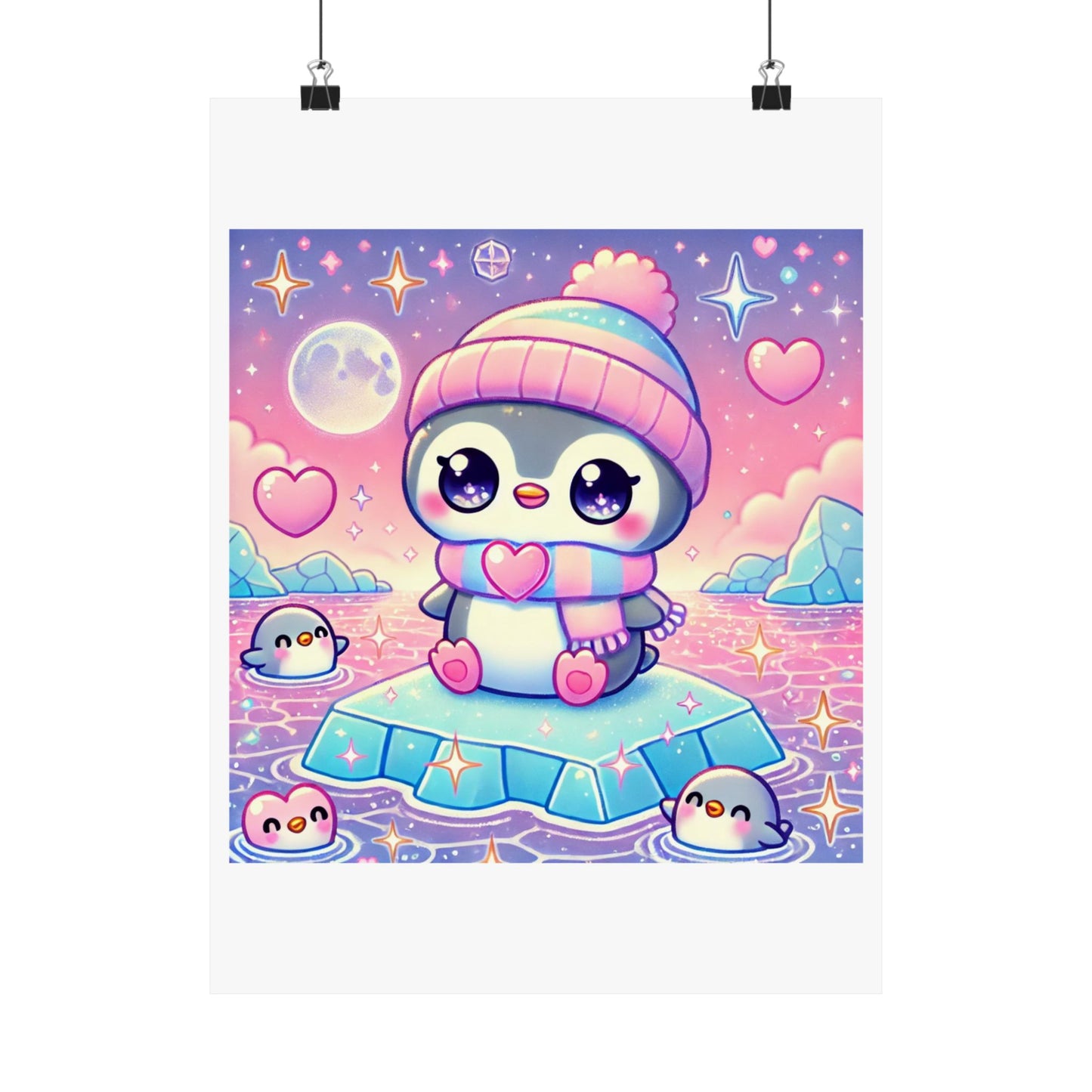 Cute Winter Penguin Ice Floe Kawaii Art Poster