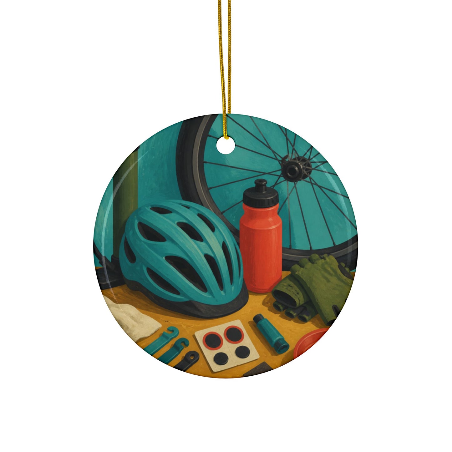 Everyday Bicycle Workshop Art Ceramic Ornament, Holiday Keepsake and Gift