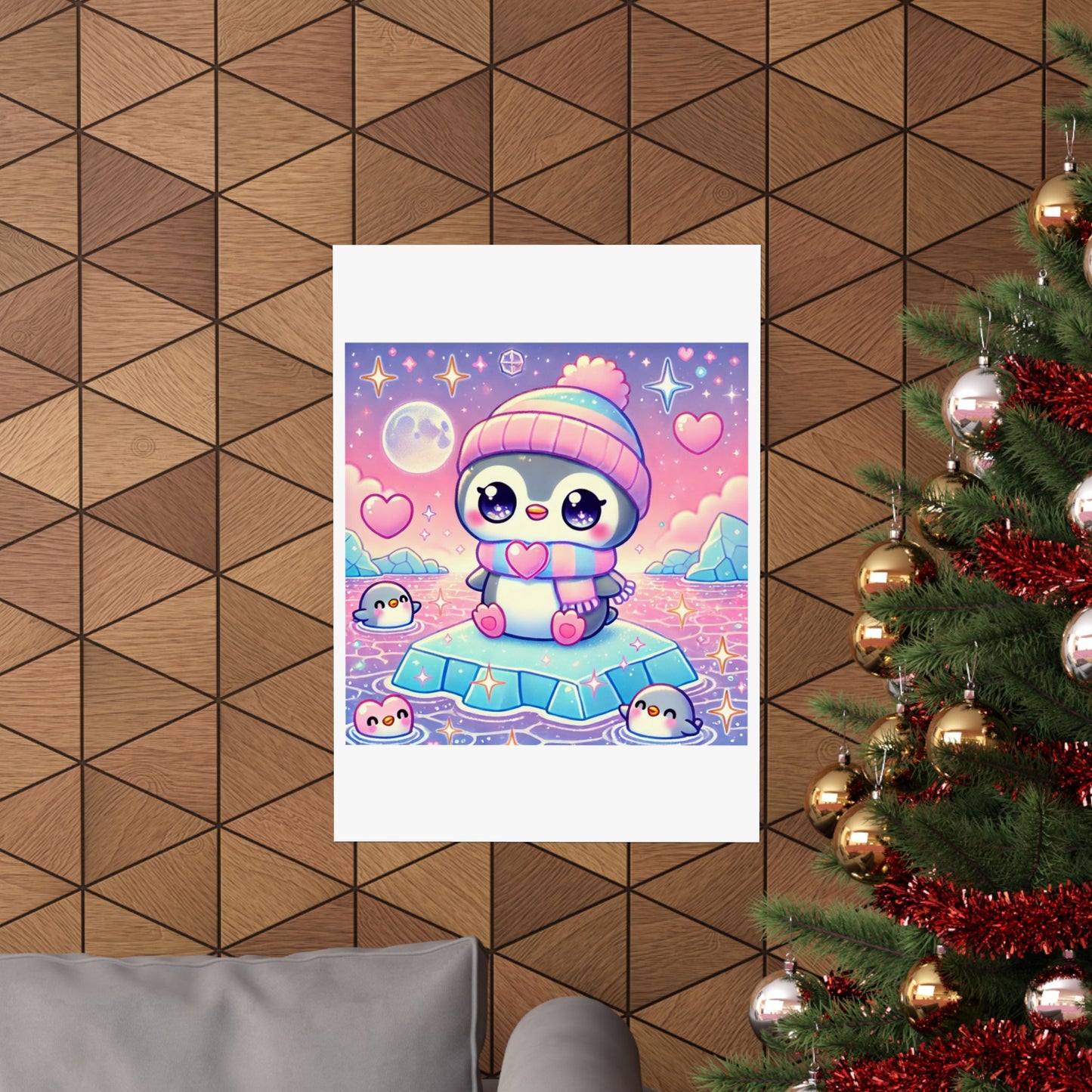 Cute Winter Penguin Ice Floe Kawaii Art Poster