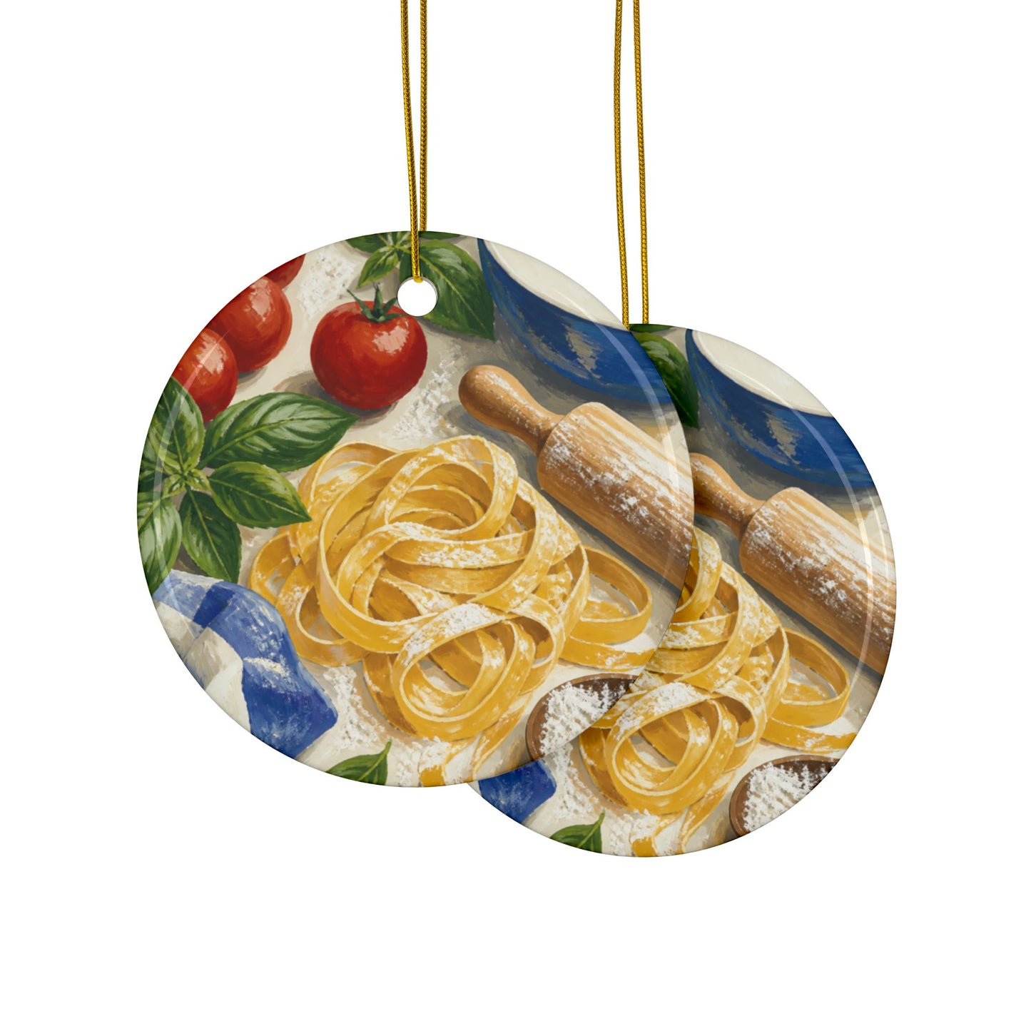 Fresh Pasta Making Kitchen Art Ceramic Ornament, Holiday Keepsake and Gift