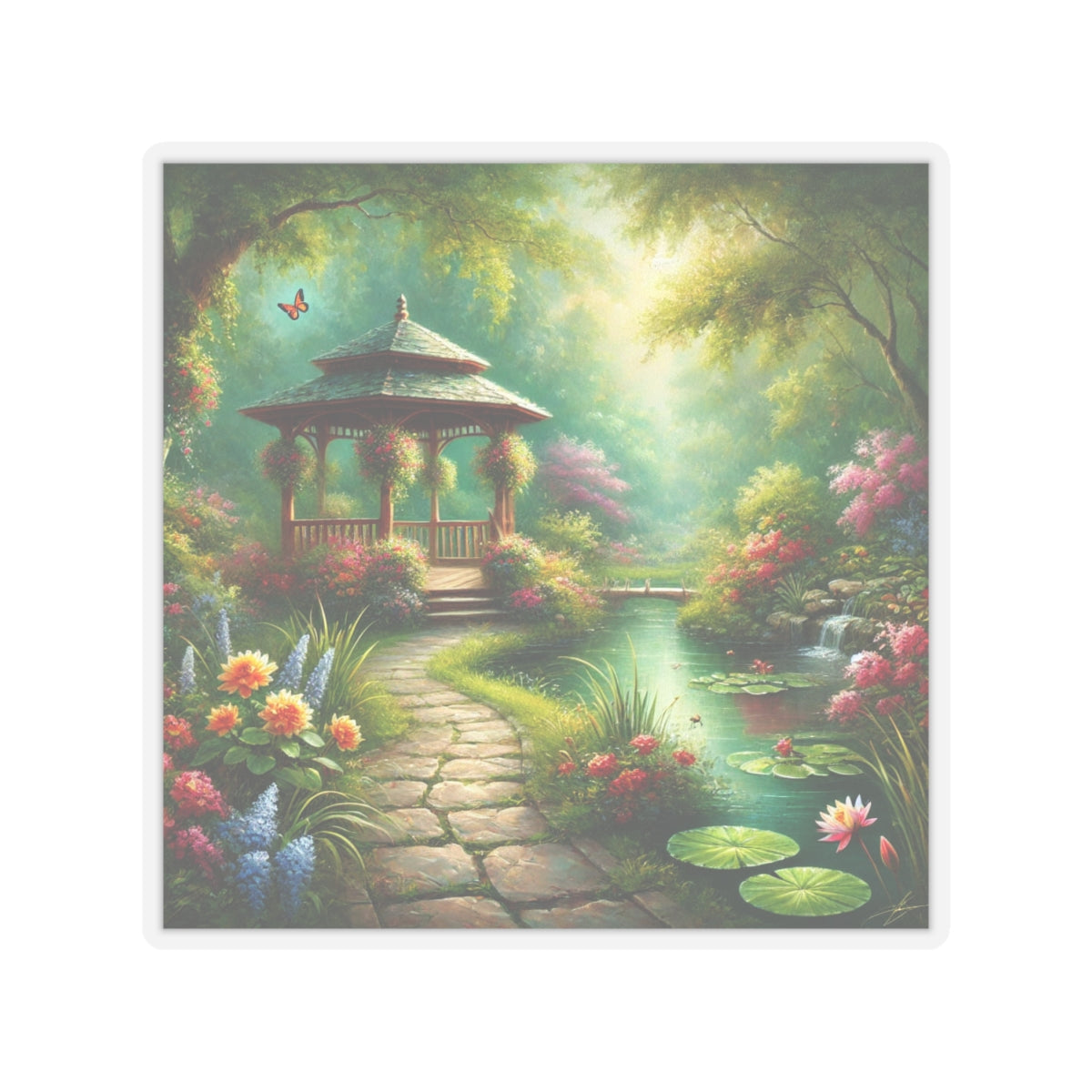 Spring Garden Gazebo Floral Landscape Sticker