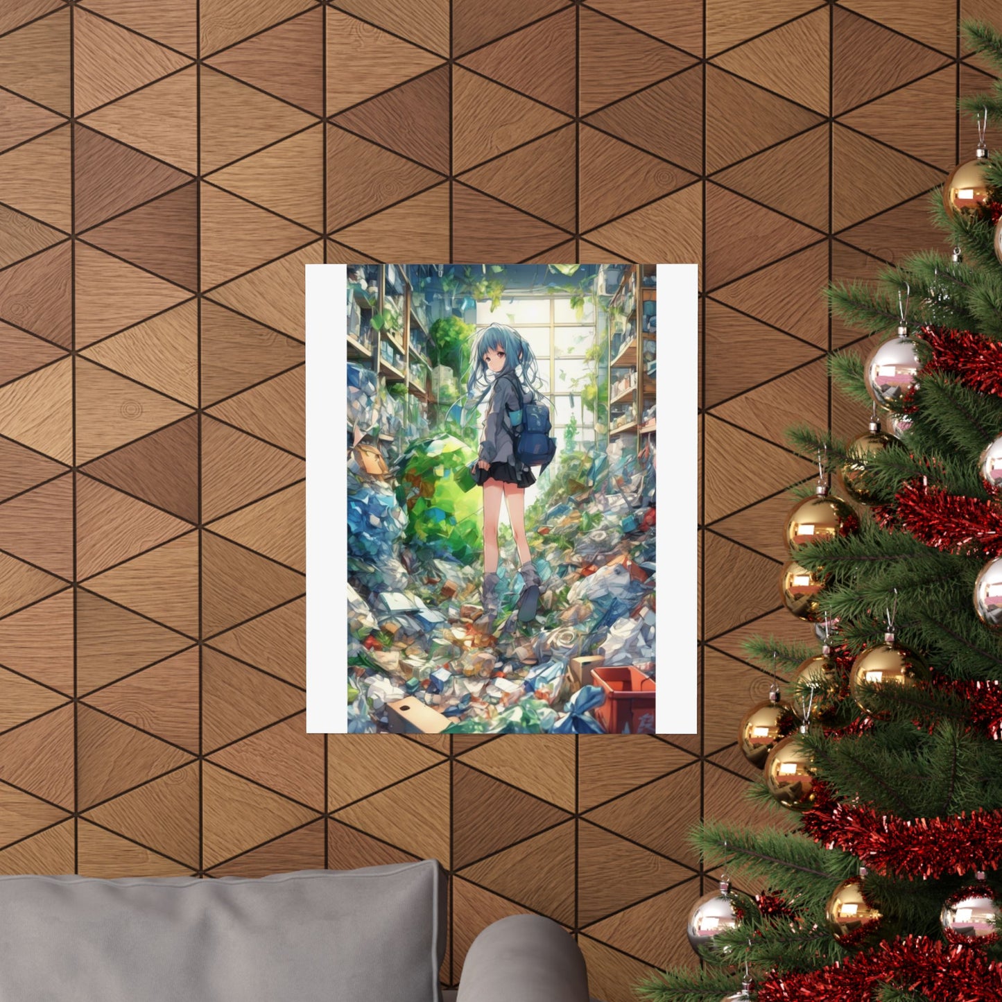 Green Recycling Alley Anime Girl Urban Green Poster
