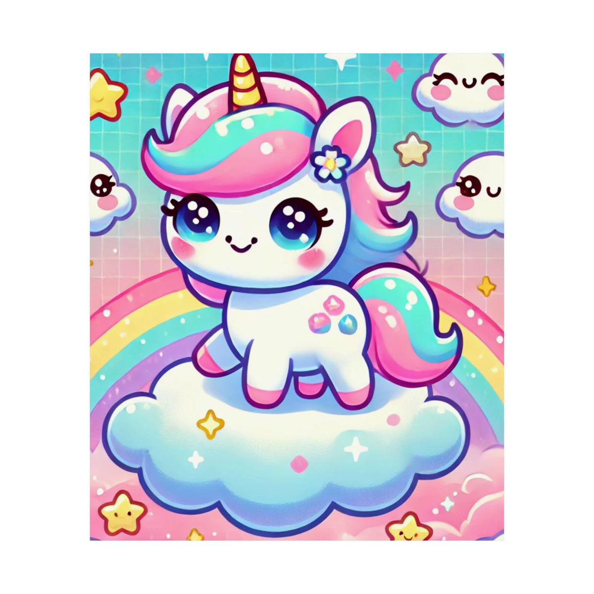 Pastel Rainbow Unicorn Cloud Kawaii Wall Art Poster