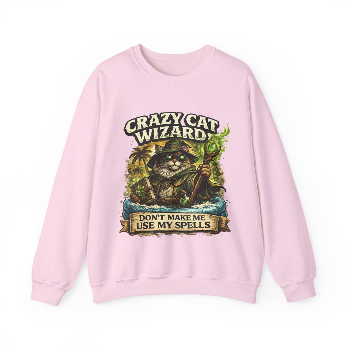 Crazy Cat Wizard Funny Fantasy Art Sweatshirt