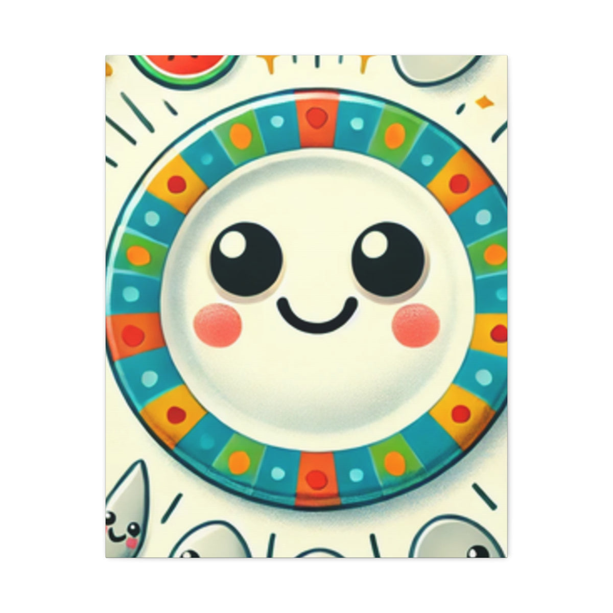 Happy Little Kitchen Club Kawaii Food Canvas Kitchen Wall Art Decor Gift