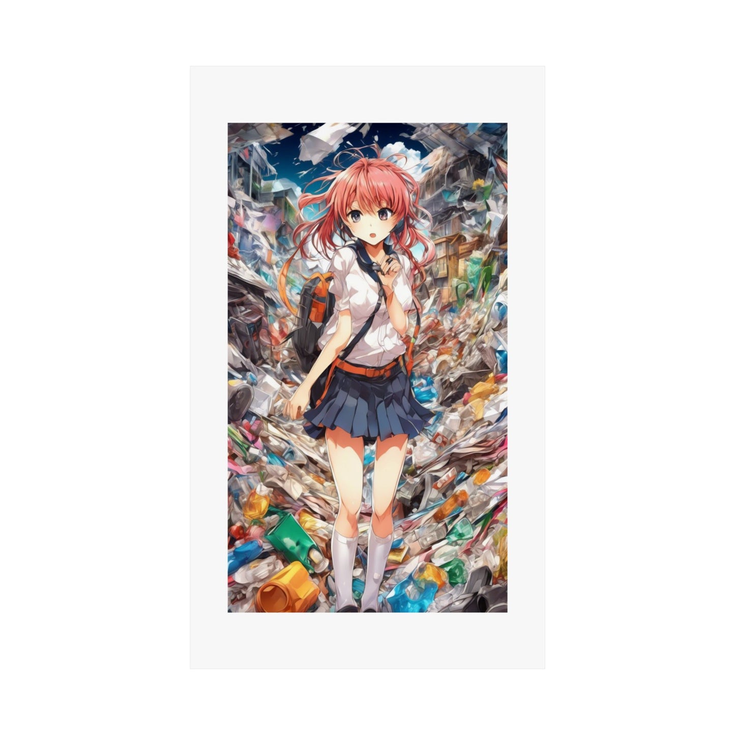 Recycling Day Anime Schoolgirl Eco Street Art Poster