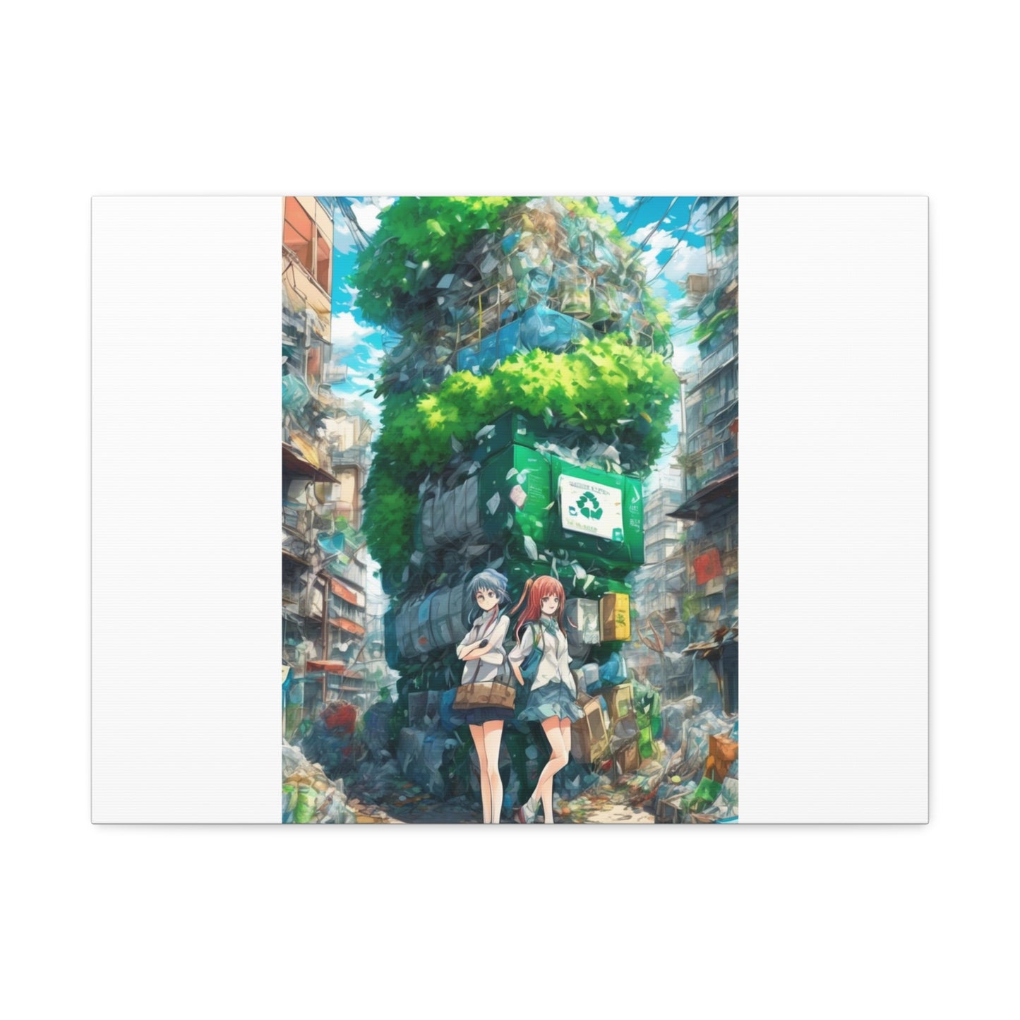 Urban Recycling Anime Friends Eco City Canvas Print