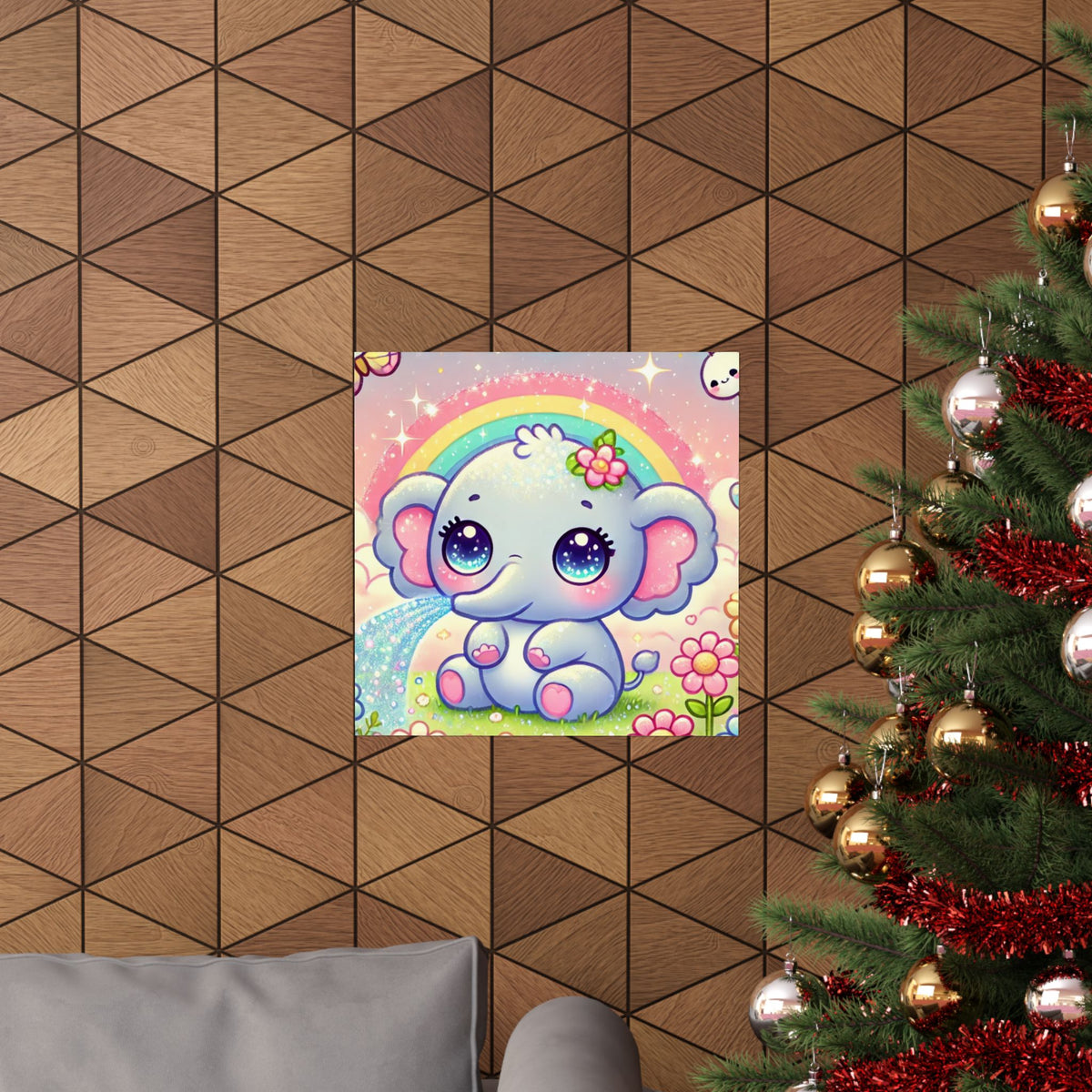Pastel Rainbow Baby Elephant Floral Wall Art Poster