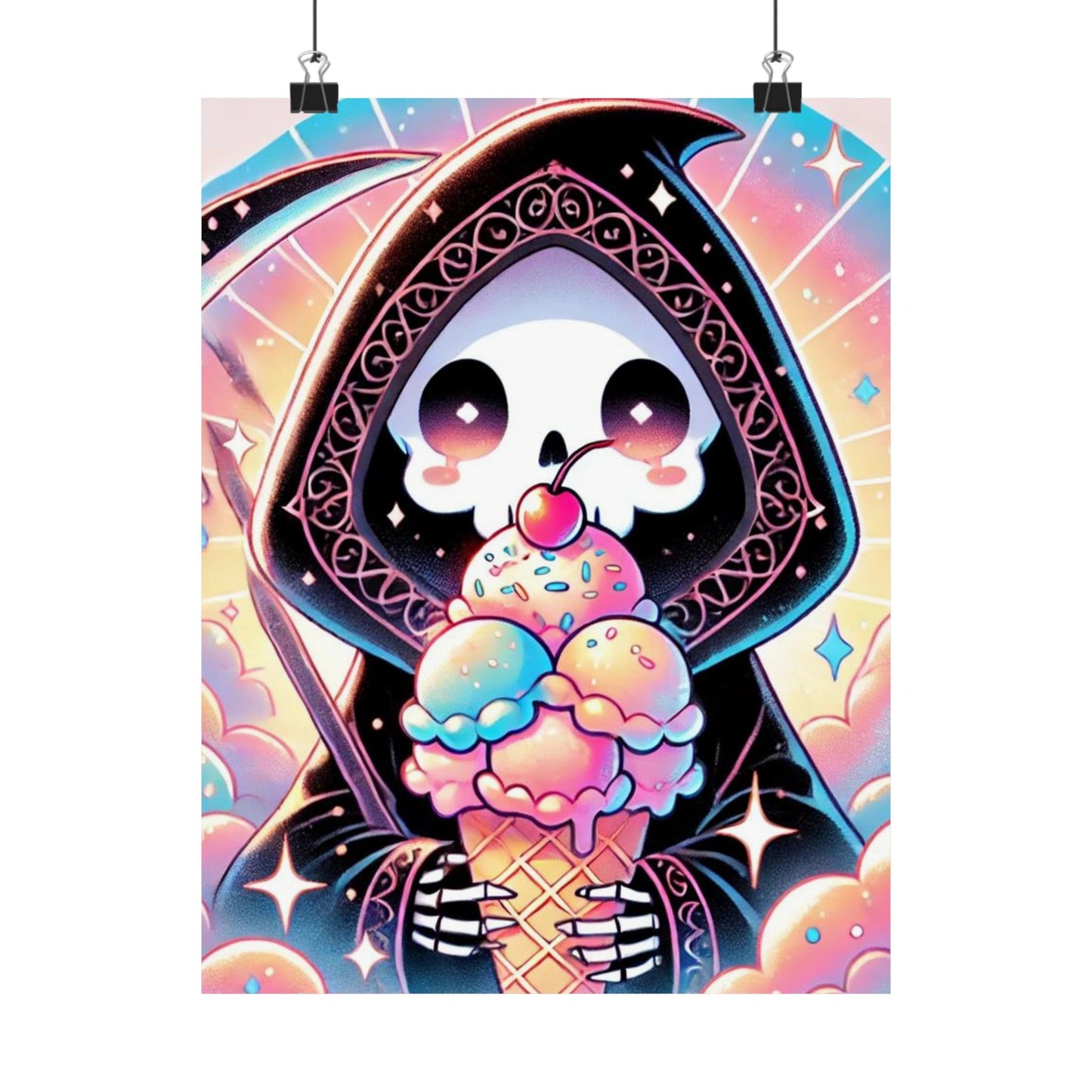 Cute Grim Reaper Ice Cream Pastel Novelty Poster