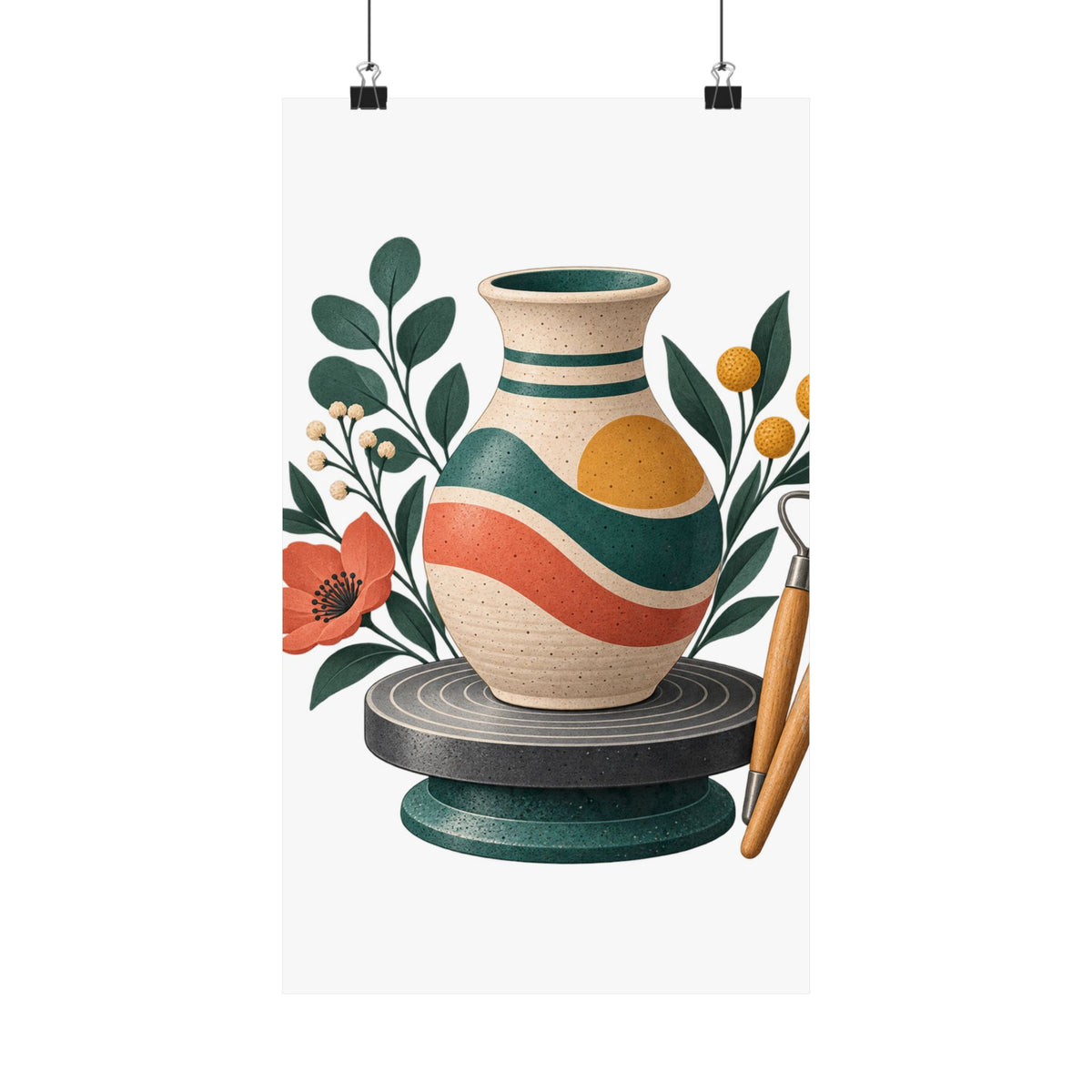 Midcentury Pottery Botanical Art Poster