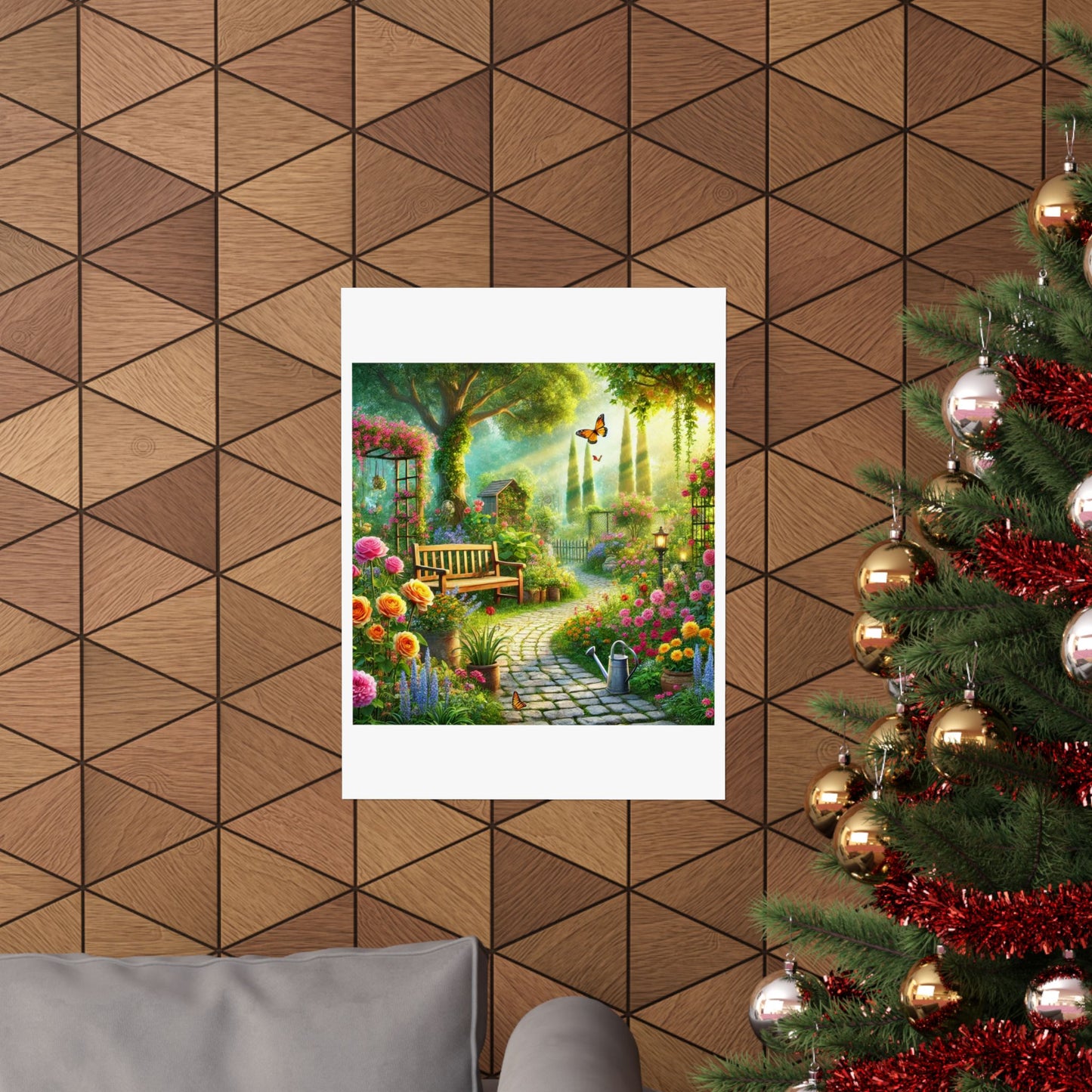 Sunlit Spring Flower Garden Bench Poster