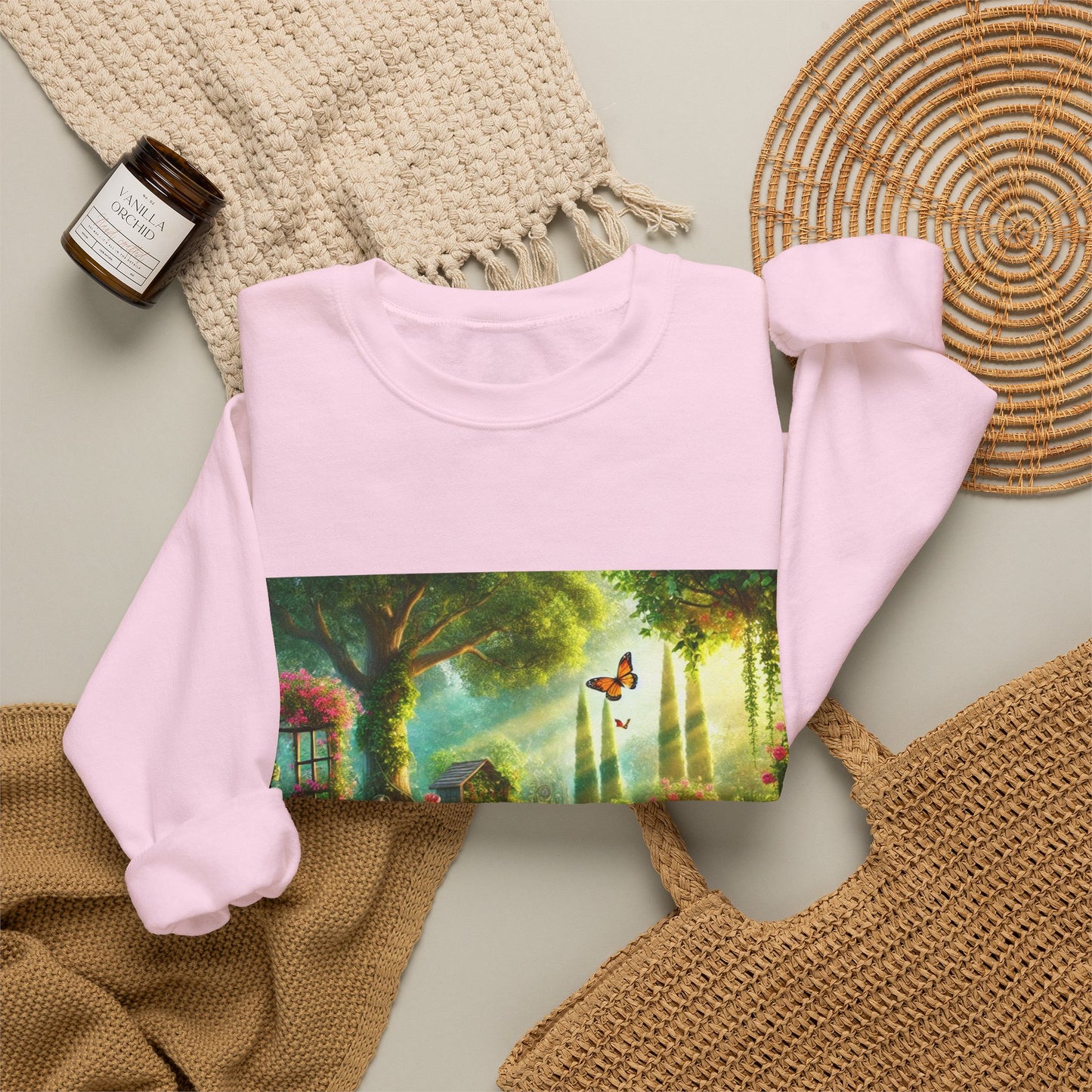 Sunlit Spring Flower Garden Bench Sweatshirt