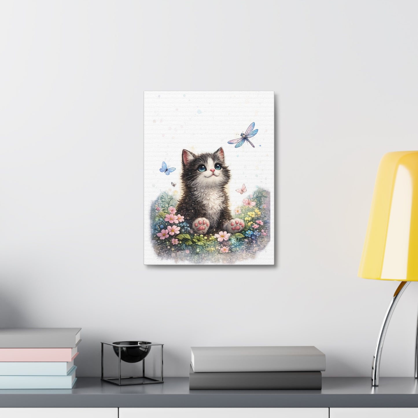 Whimsical Kitten Butterfly Garden Canvas Art