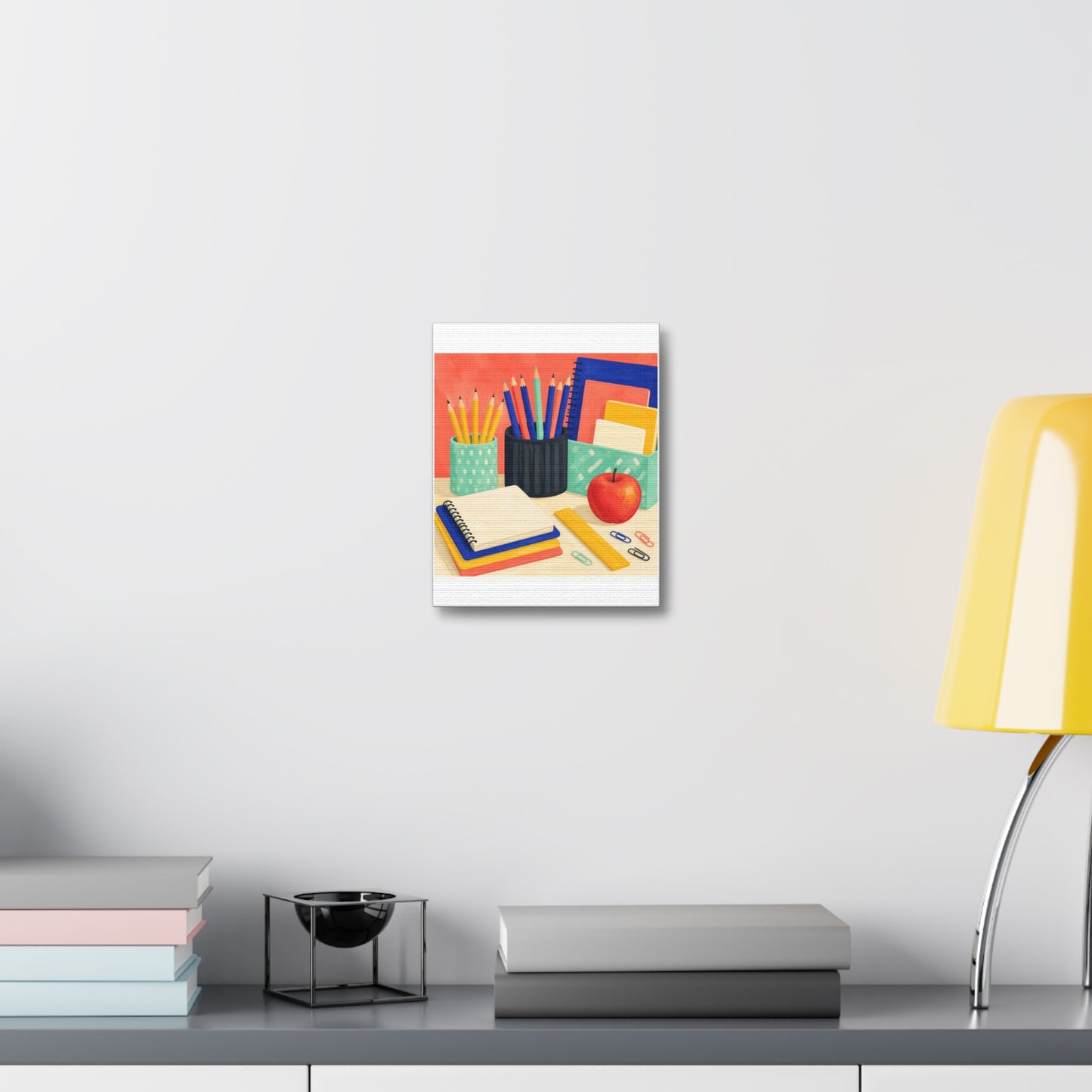 Colorful Teacher Desk Supplies Art Canvas Art