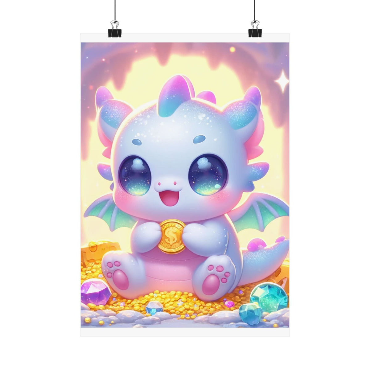 Pastel Treasure Dragon Kawaii Fantasy Wall Art Poster