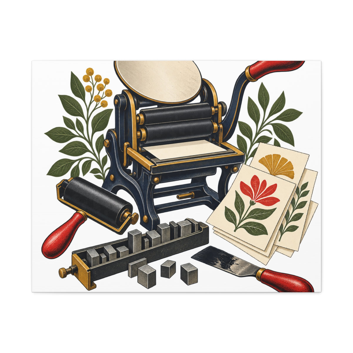 Botanical Letterpress Printshop Canvas
