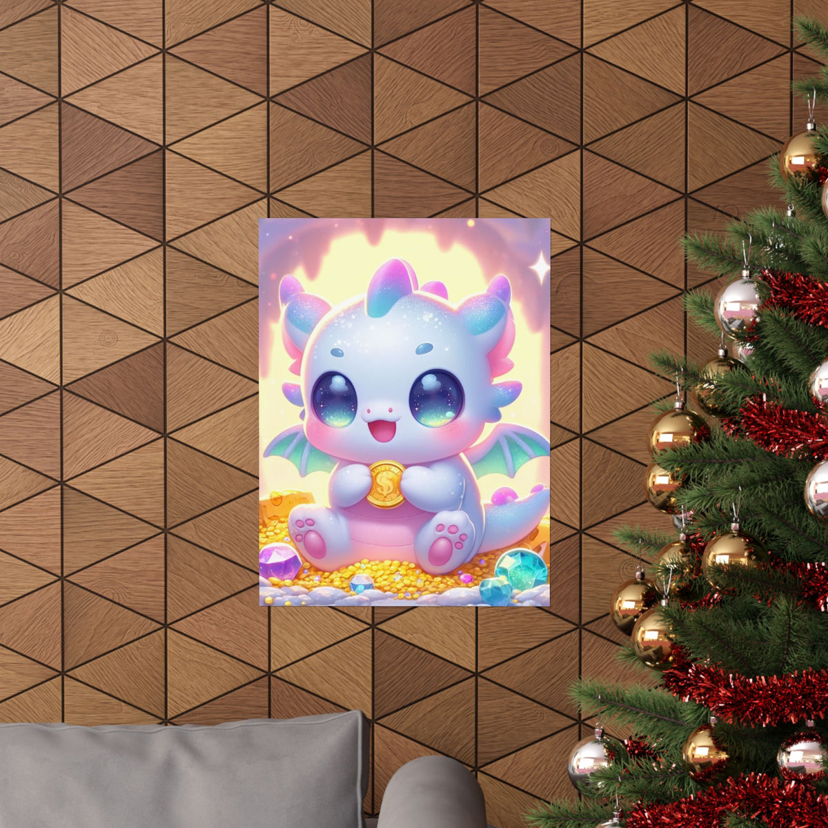 Pastel Treasure Dragon Kawaii Fantasy Wall Art Poster
