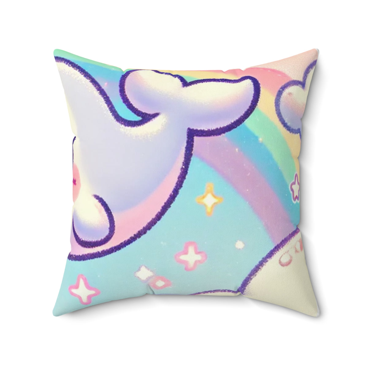 Kawaii Rainbow Whale Pastel Cloud Decorative Pillow