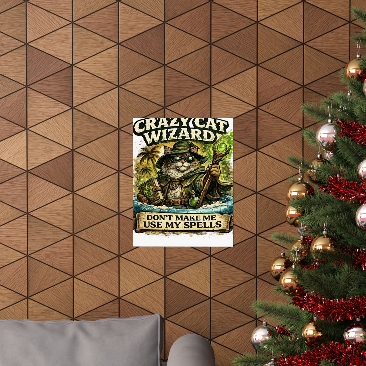 Crazy Cat Wizard Funny Fantasy Magic Art Poster