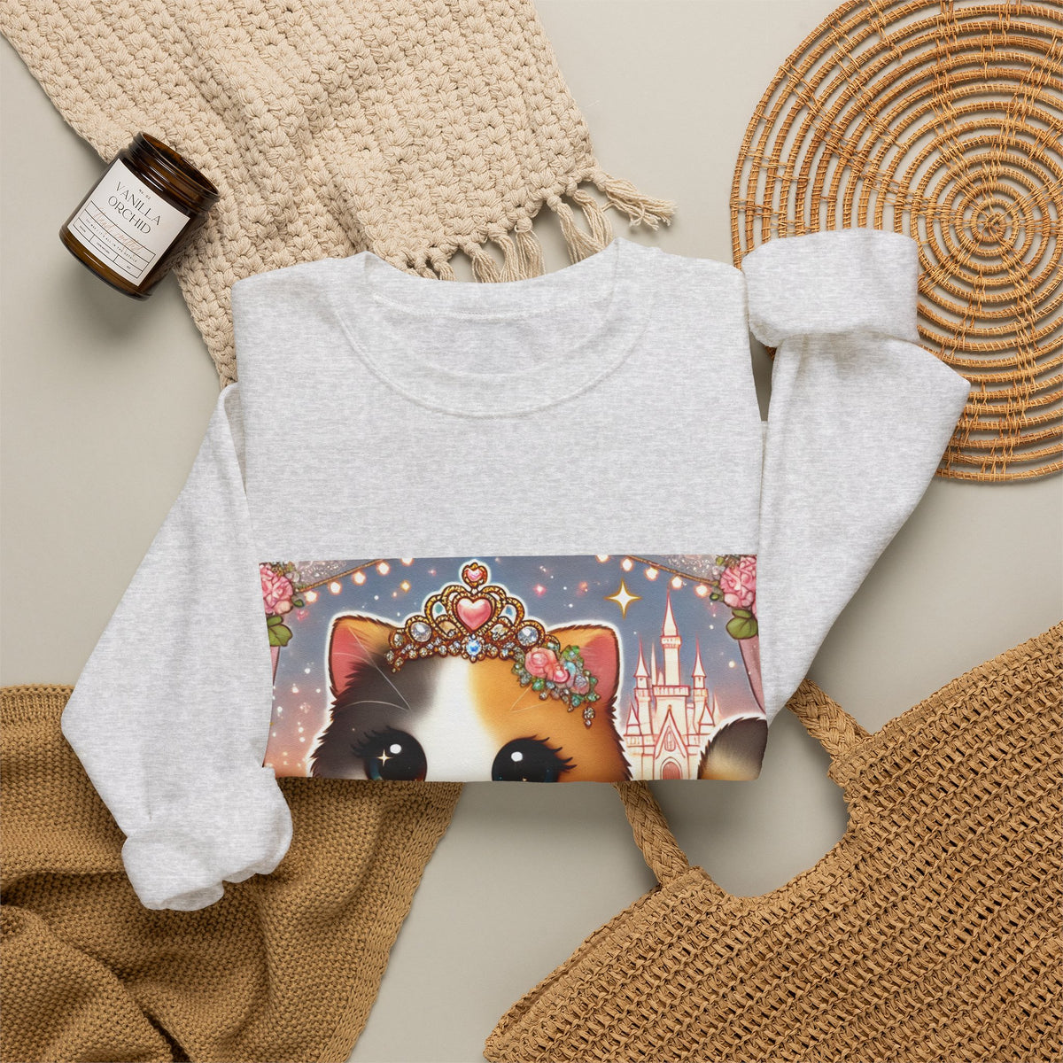 Pastel Princess Calico Cat Fantasy Sweatshirt