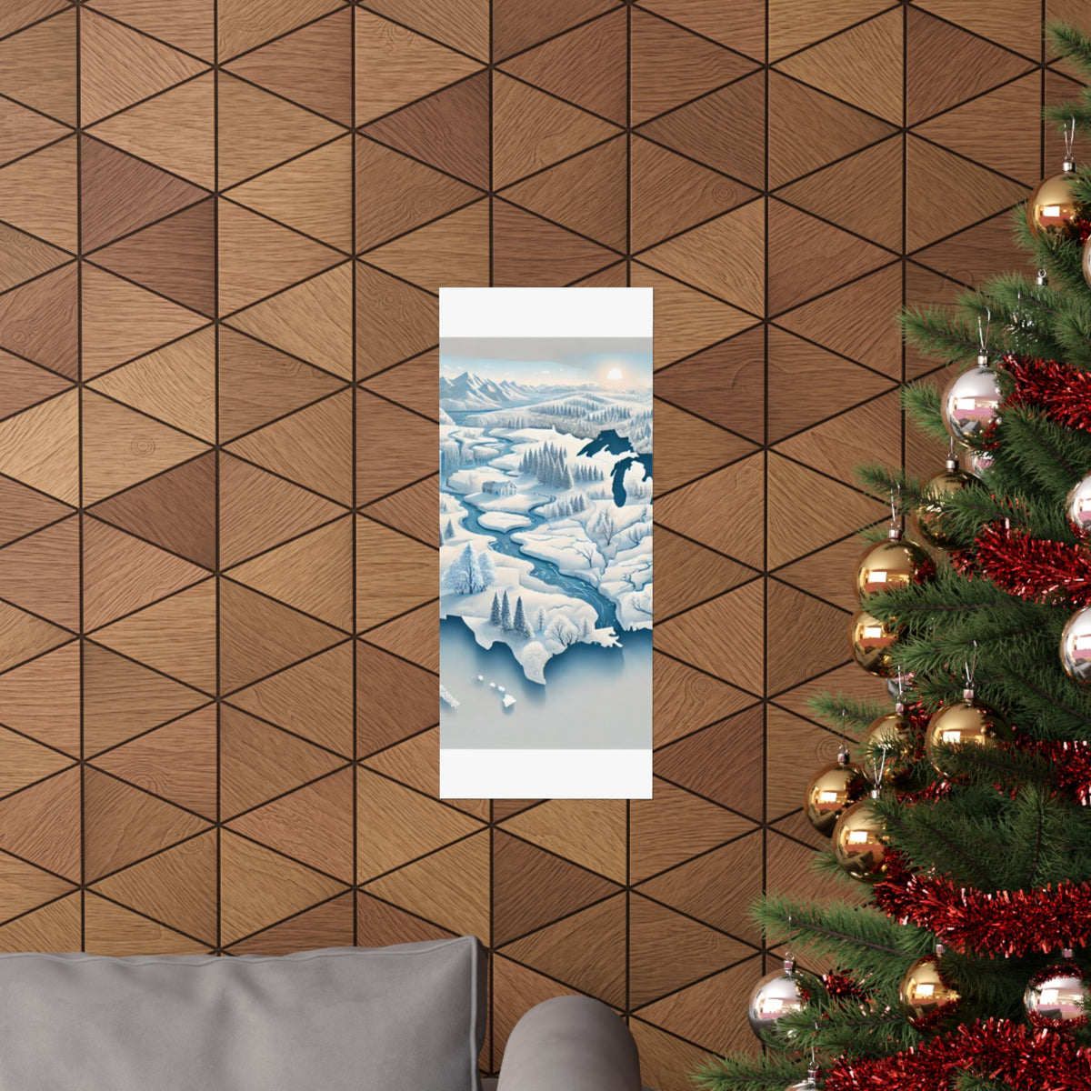 Winter USA Dreamscape Snowy Map Poster Wall Art Decor