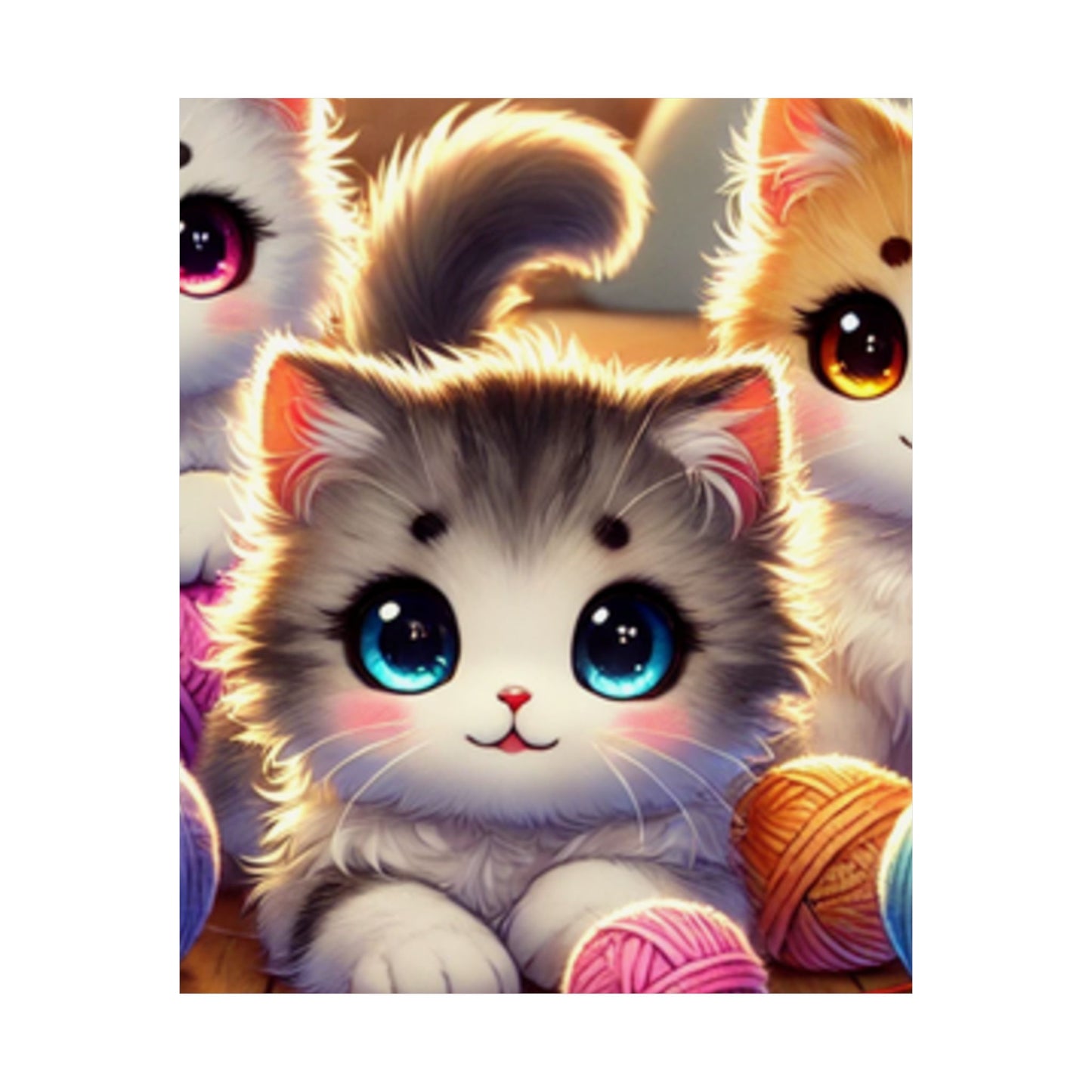 Cozy Yarn Kittens Cute Cat Poster Knitting Room Wall Art Decor