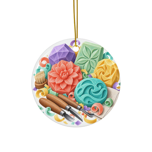 Colorful Soap Carving Workshop Round Ornament